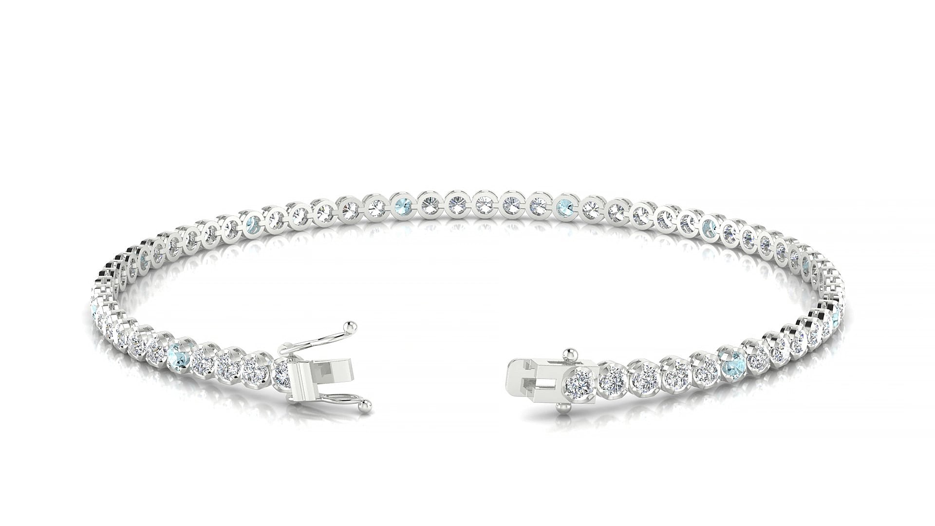 Bengal 1-5 | 18k White Gold 2 mm Round Natural Aquamarine & Diamond 15 cm Tennis Bracelet