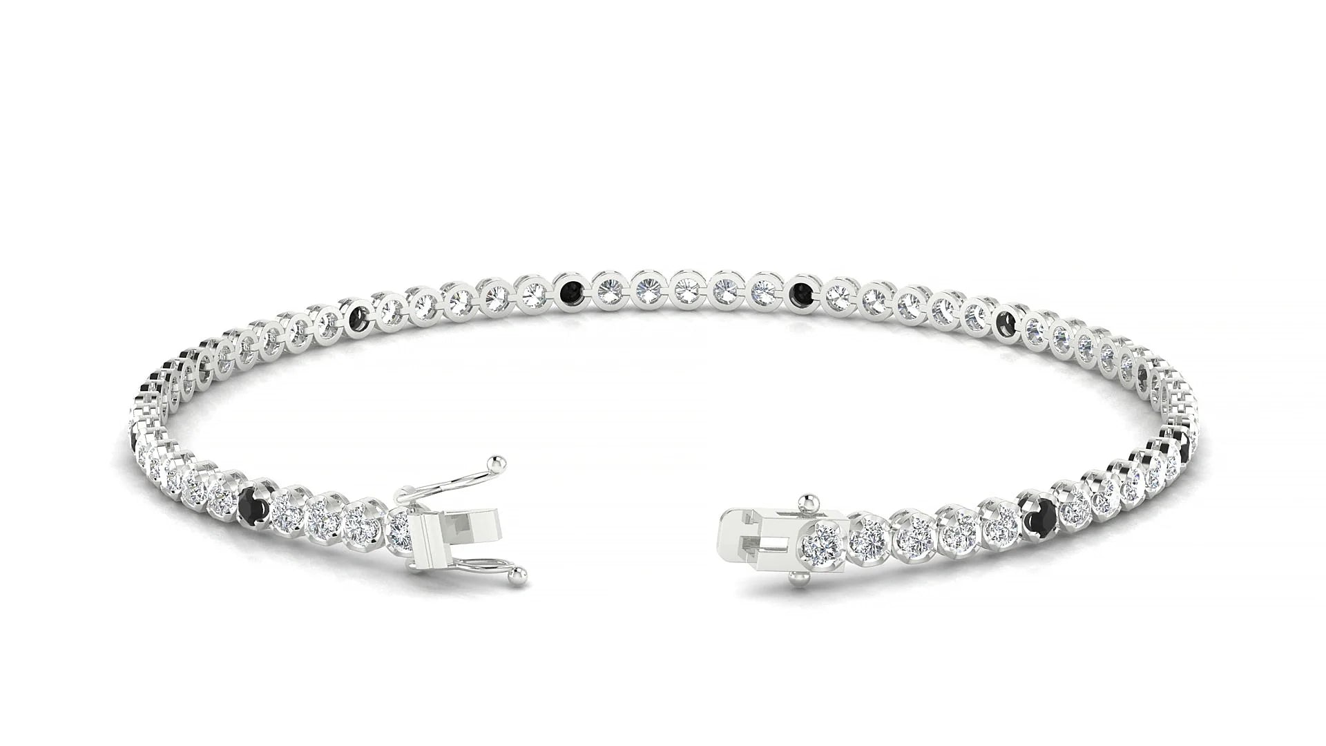 Bengal 1-5 | 18k White Gold 2 mm Round Natural Black Diamond & Diamond Tennis Bracelet