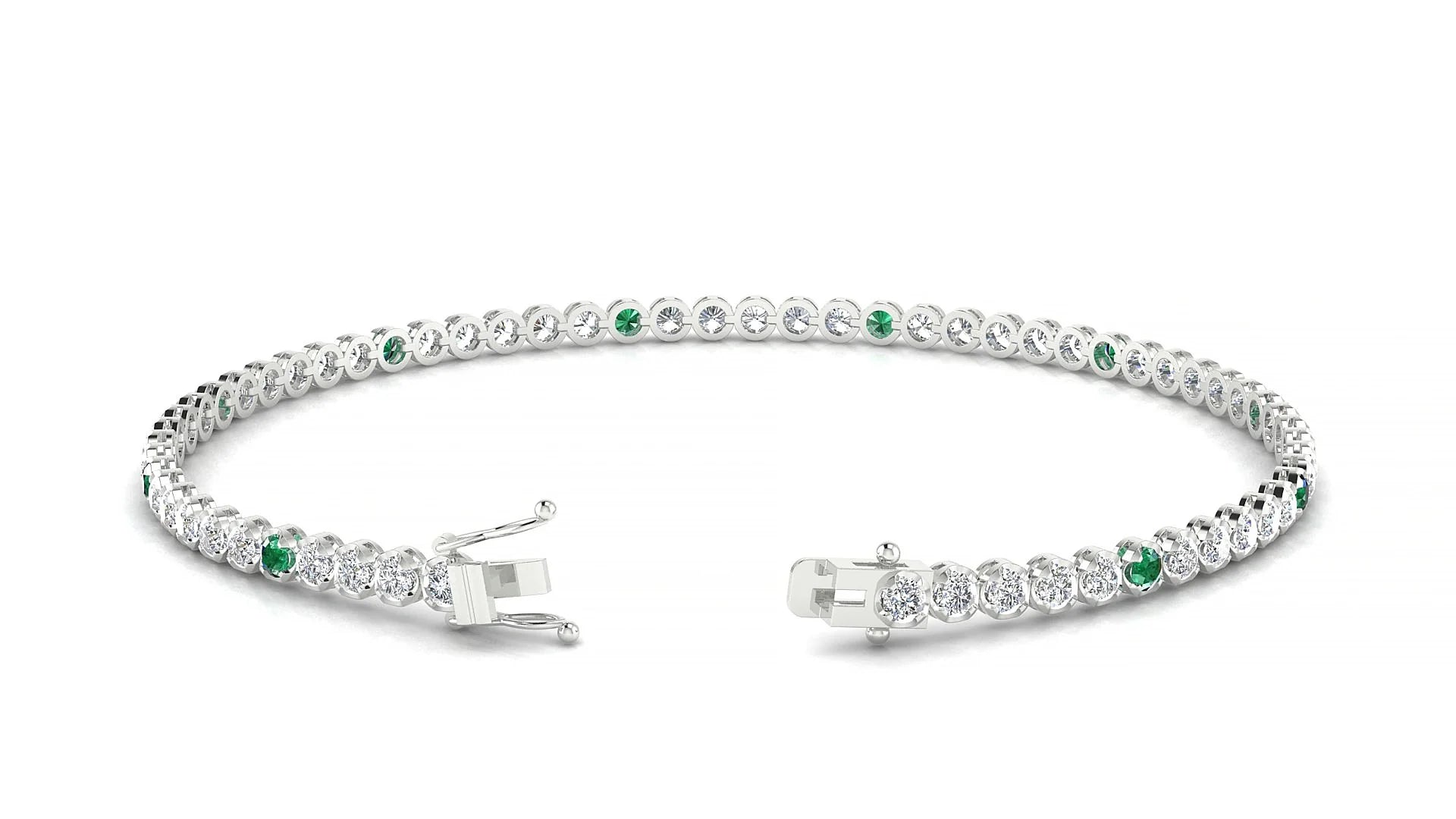 Bengal 1-5 | 18k White Gold 2 mm Round Natural Emerald & Diamond Tennis Bracelet