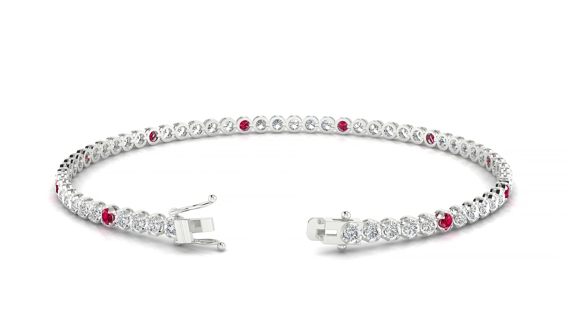 Bengal 1-5 | 18k White Gold 2 mm Round Natural Ruby & Diamond Tennis Bracelet