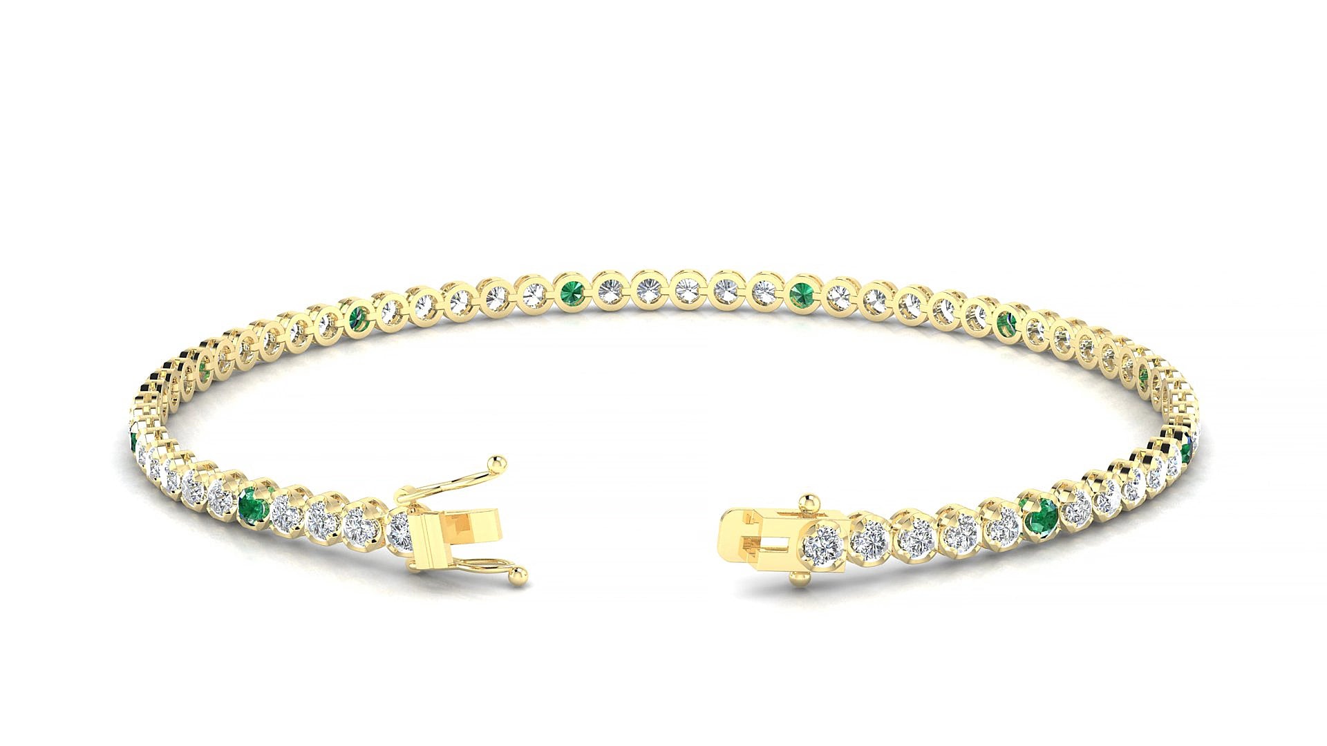 Bengal 1-5 | 18k Yellow Gold 2 mm Round Natural Emerald & Diamond 15 cm Tennis Bracelet