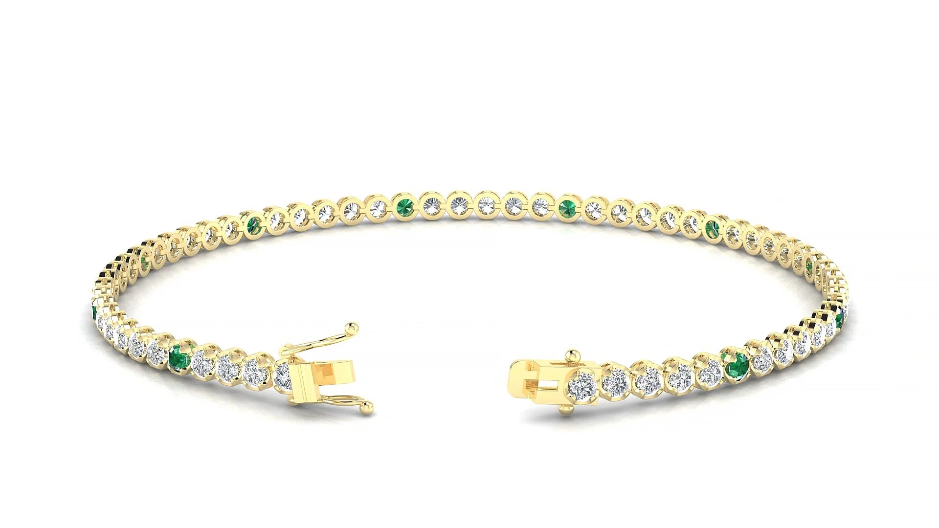 Bengal 1-5 | 18k Yellow Gold 2 mm Round Natural Emerald & Diamond Tennis Bracelet