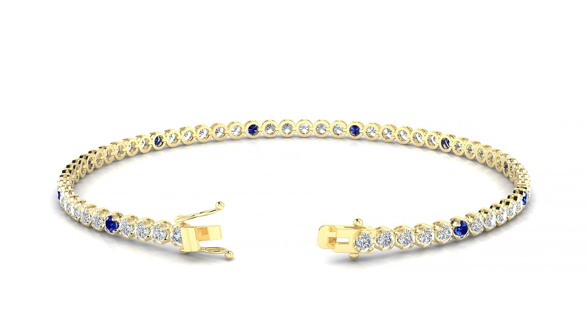 Bengal 1-5 | 18k Yellow Gold 2 mm Round Natural Sapphire & Diamond 19 cm Tennis Bracelet