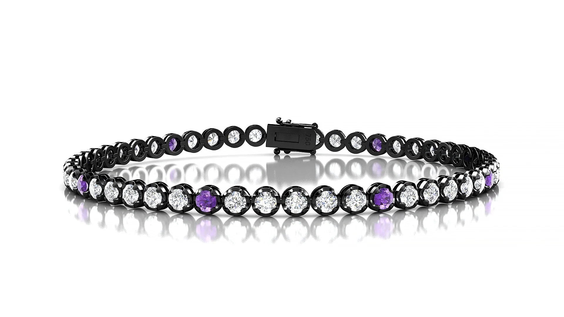 Bengal 1-5 | 18k Black Gold 2.5 mm Round Natural Amethyst & Diamond Tennis Bracelet
