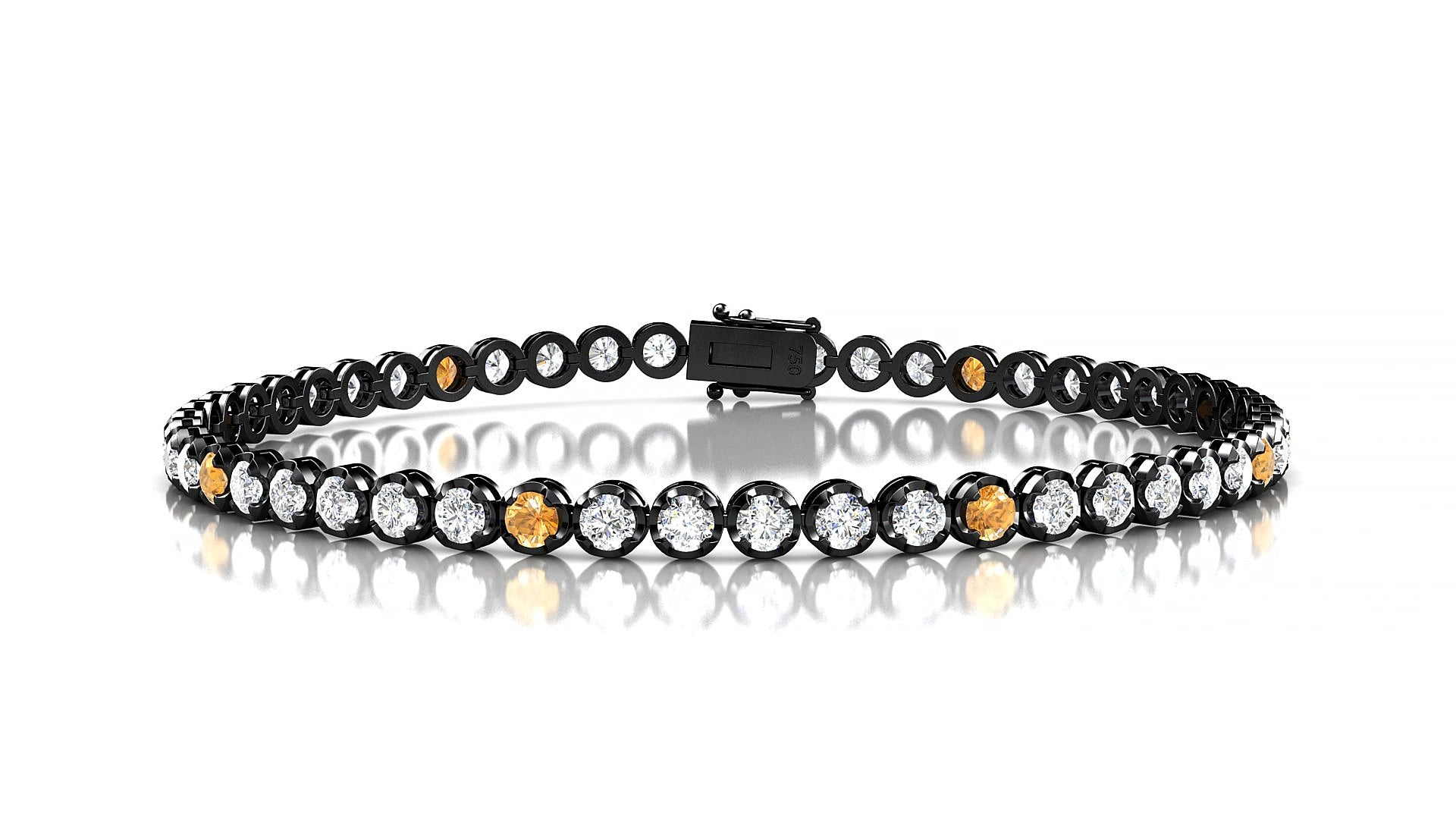 Bengal 1-5 | 18k Black Gold 2.5 mm Round Natural Citrine & Diamond 15 cm Tennis Bracelet