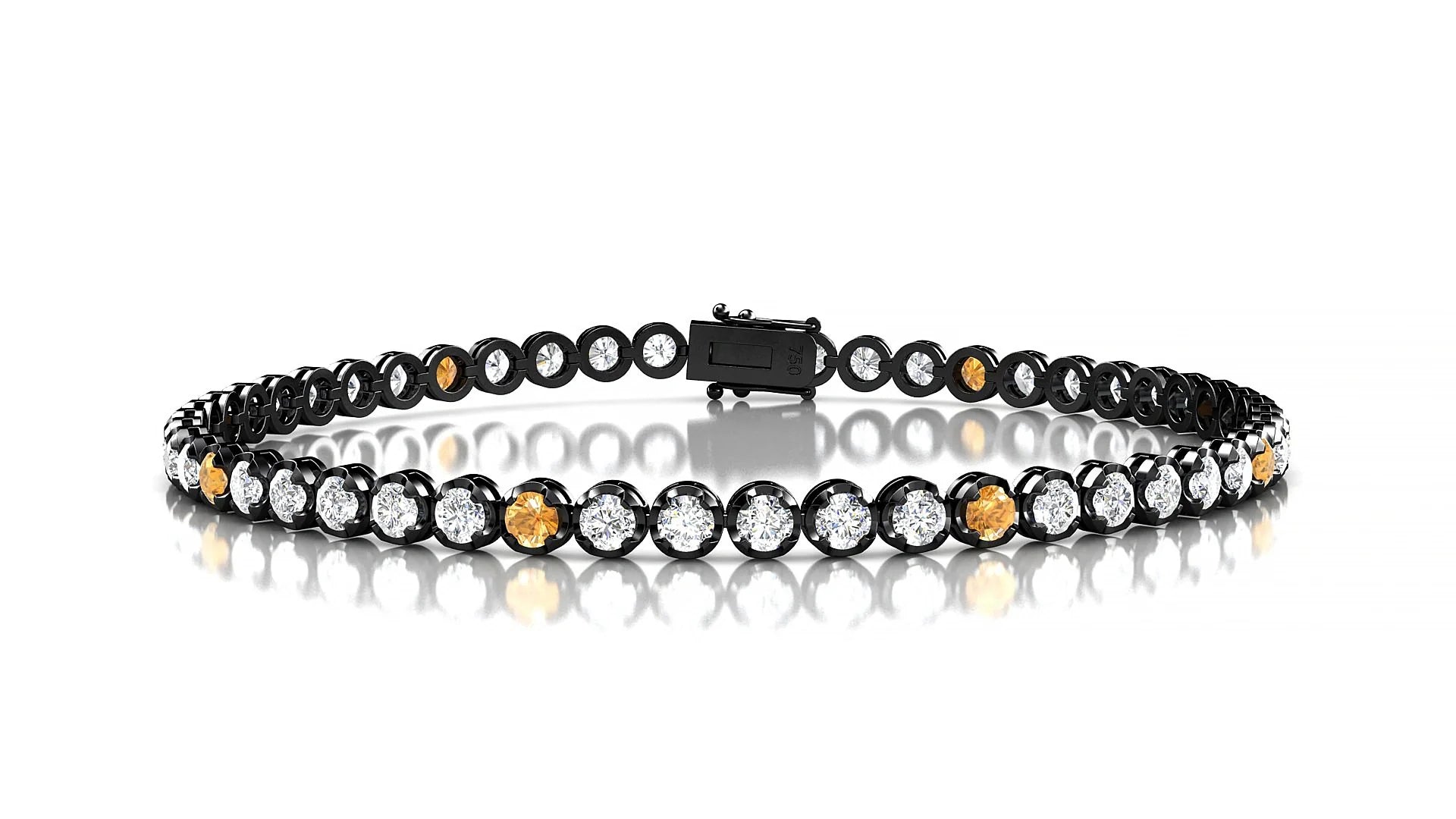Bengal 1-5 | 18k Black Gold 2.5 mm Round Natural Citrine & Diamond Tennis Bracelet