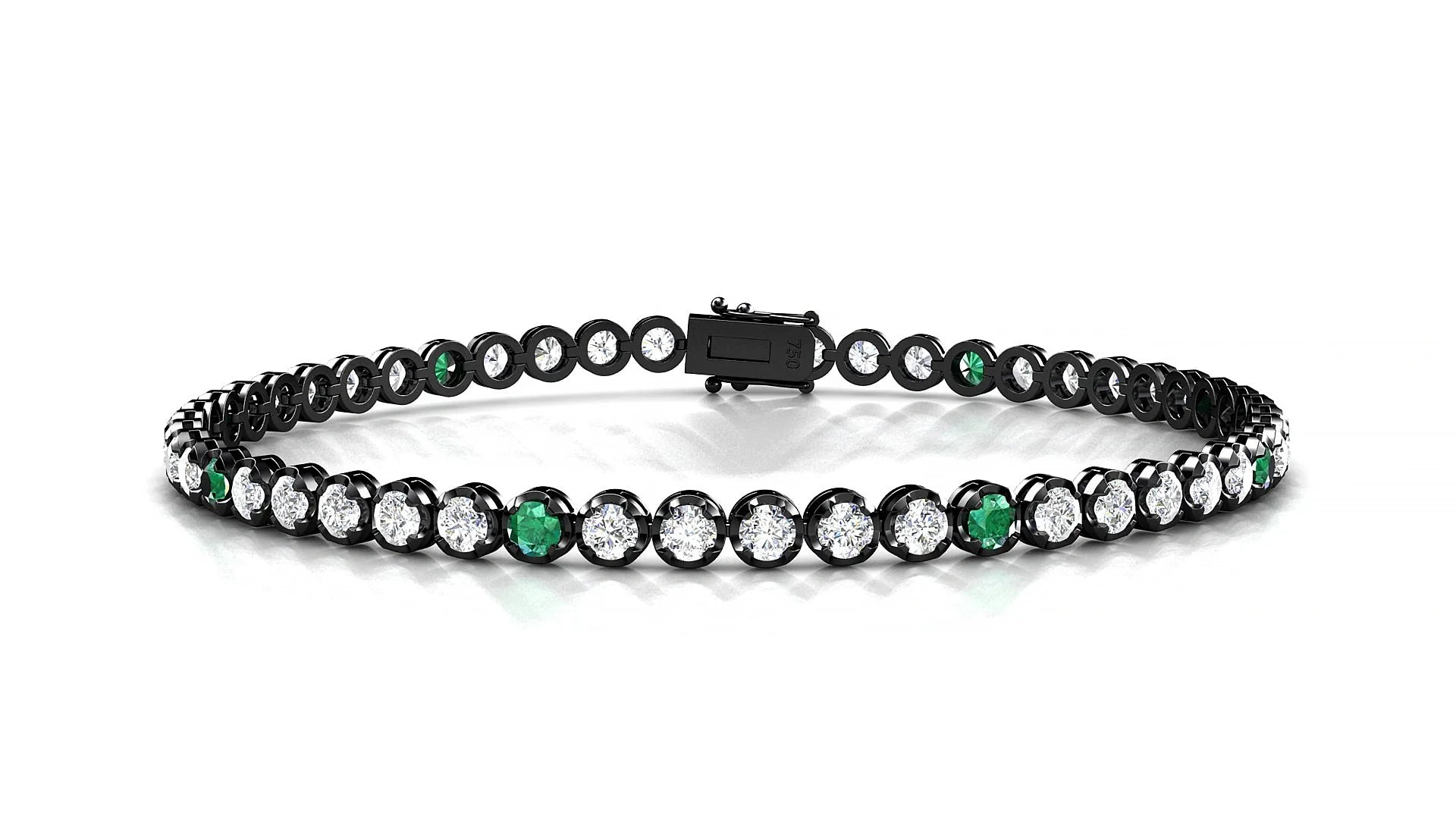 Bengal 1-5 | 18k Black Gold 2.5 mm Round Natural Emerald & Diamond Tennis Bracelet