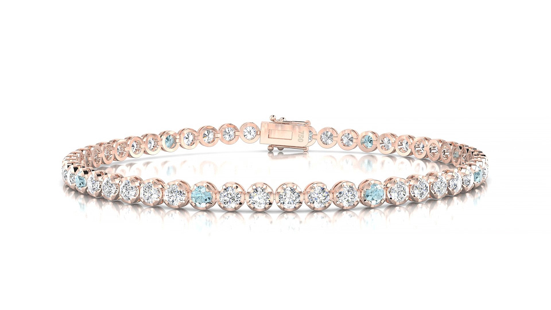 Bengal 1-5 | 18k Rose Gold 2.5 mm Round Natural Aquamarine & Diamond 15 cm Tennis Bracelet