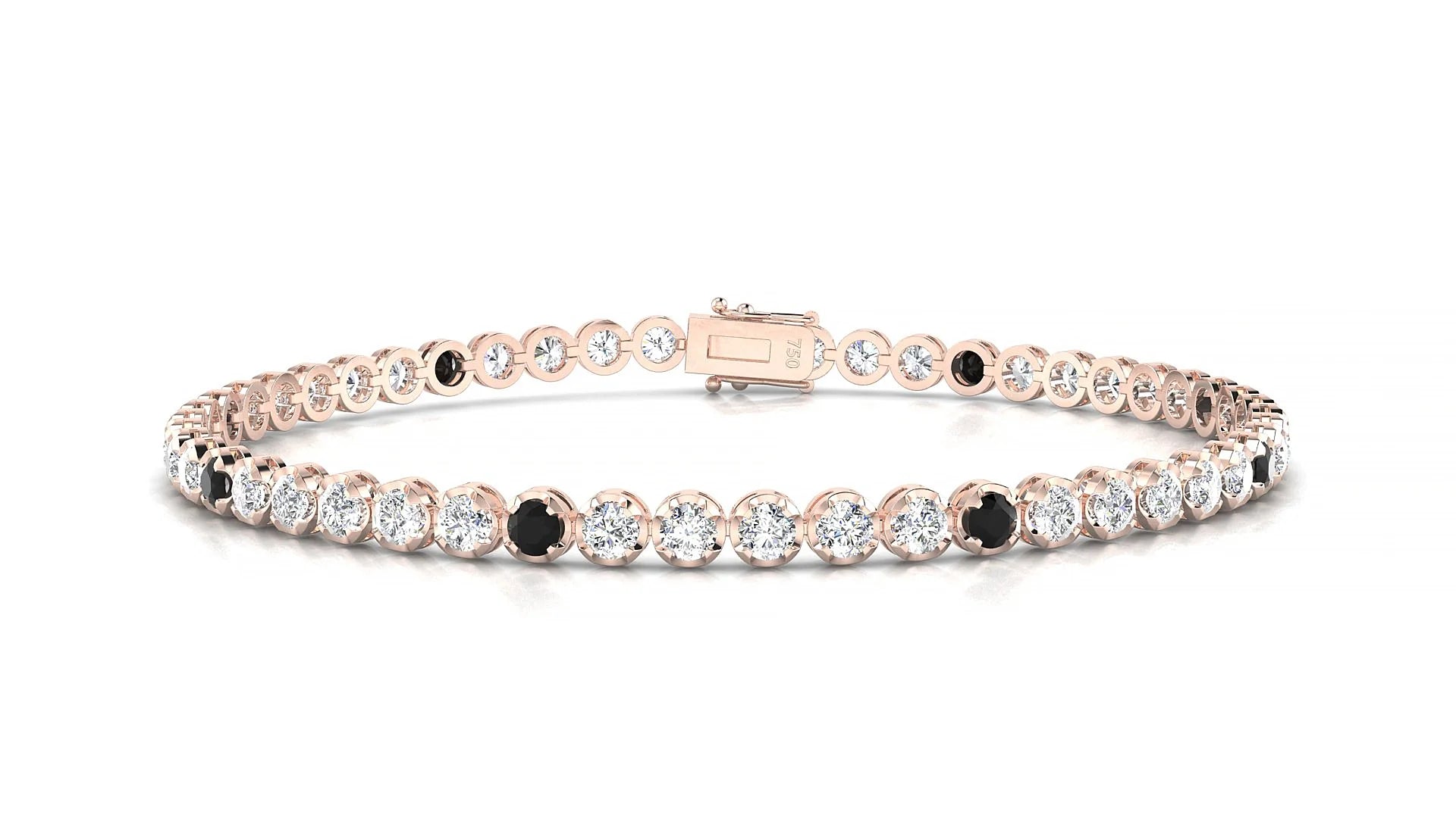 Bengal 1-5 | 18k Rose Gold 2.5 mm Round Natural Black Diamond & Diamond Tennis Bracelet