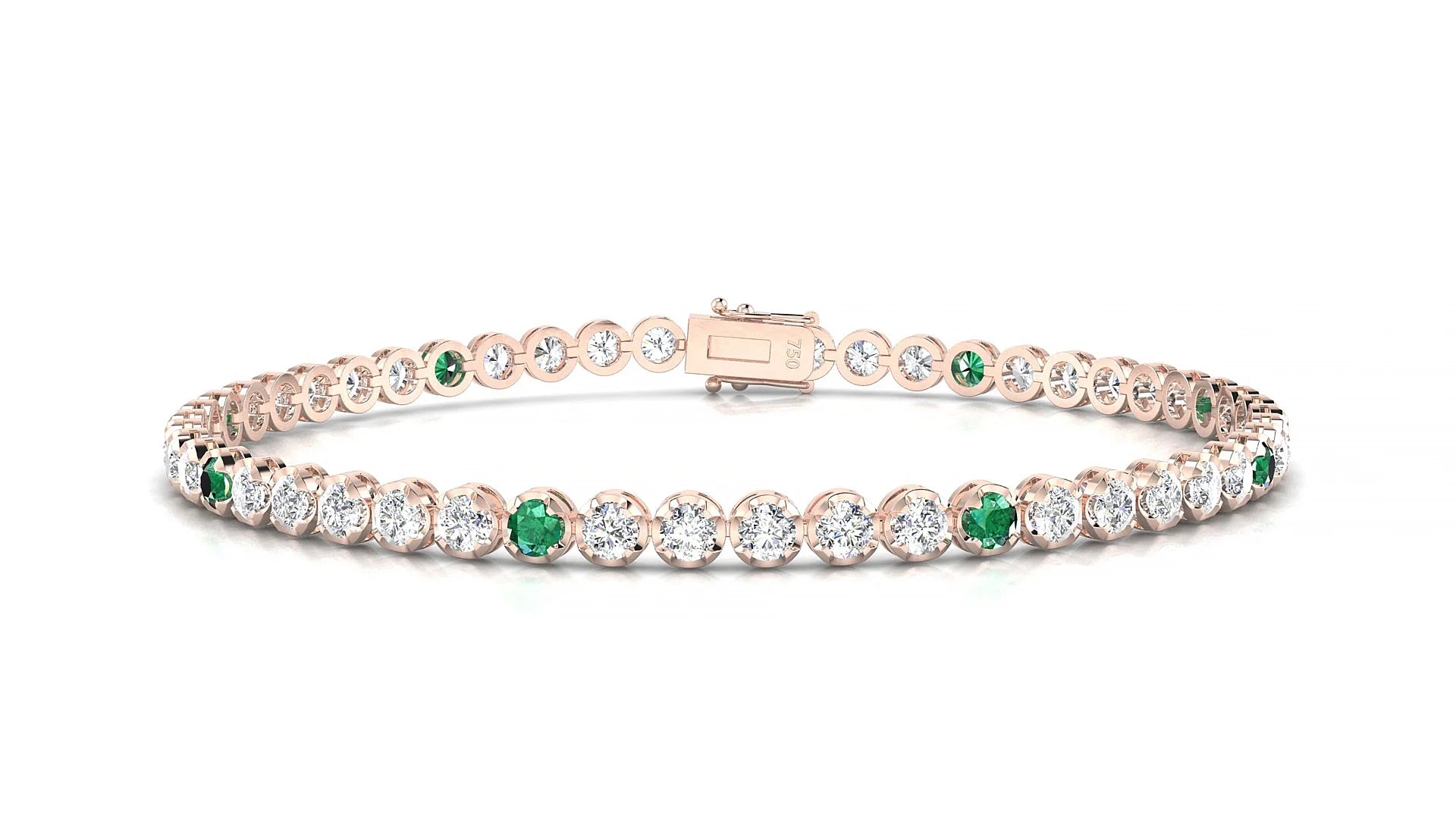 Bengal 1-5 | 18k Rose Gold 2.5 mm Round Natural Emerald & Diamond Tennis Bracelet