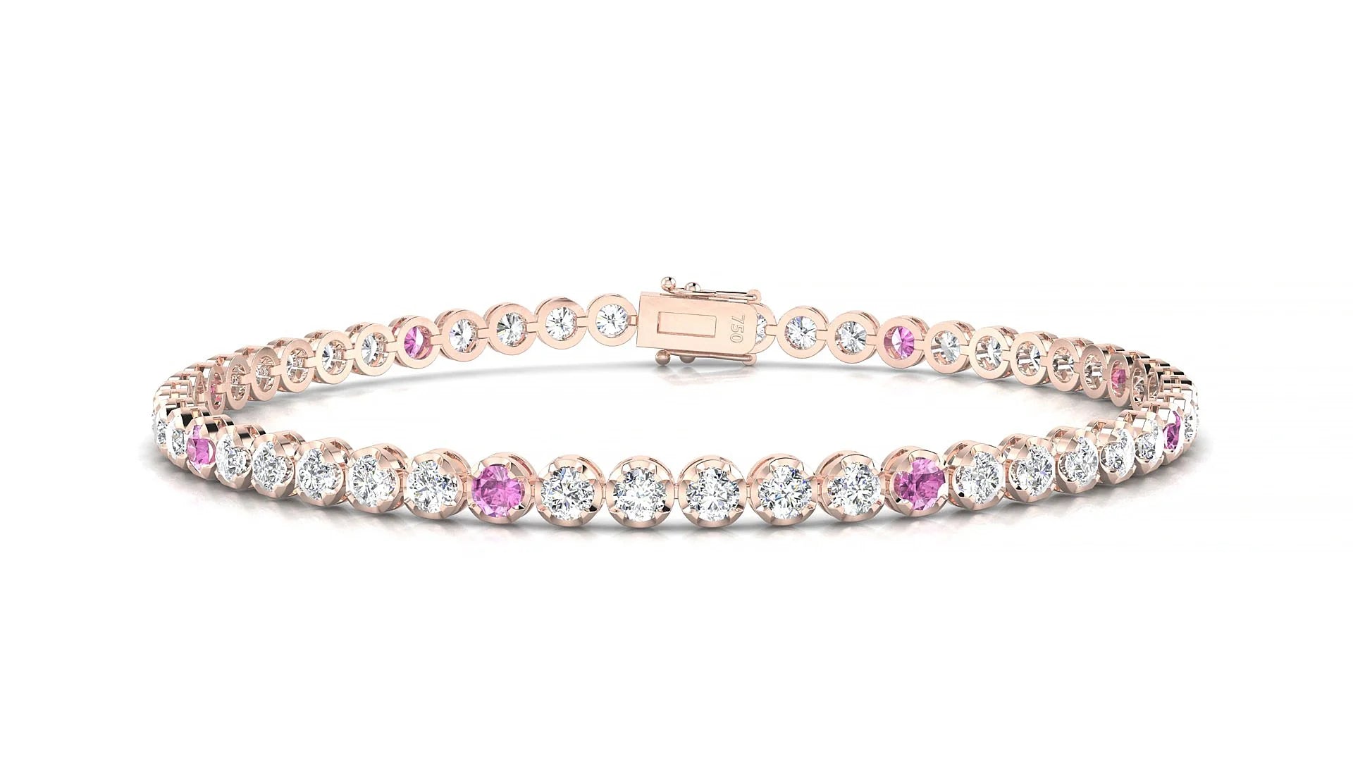 Bengal 1-5 | 18k Rose Gold 2.5 mm Round Natural Pink Sapphire & Diamond Tennis Bracelet
