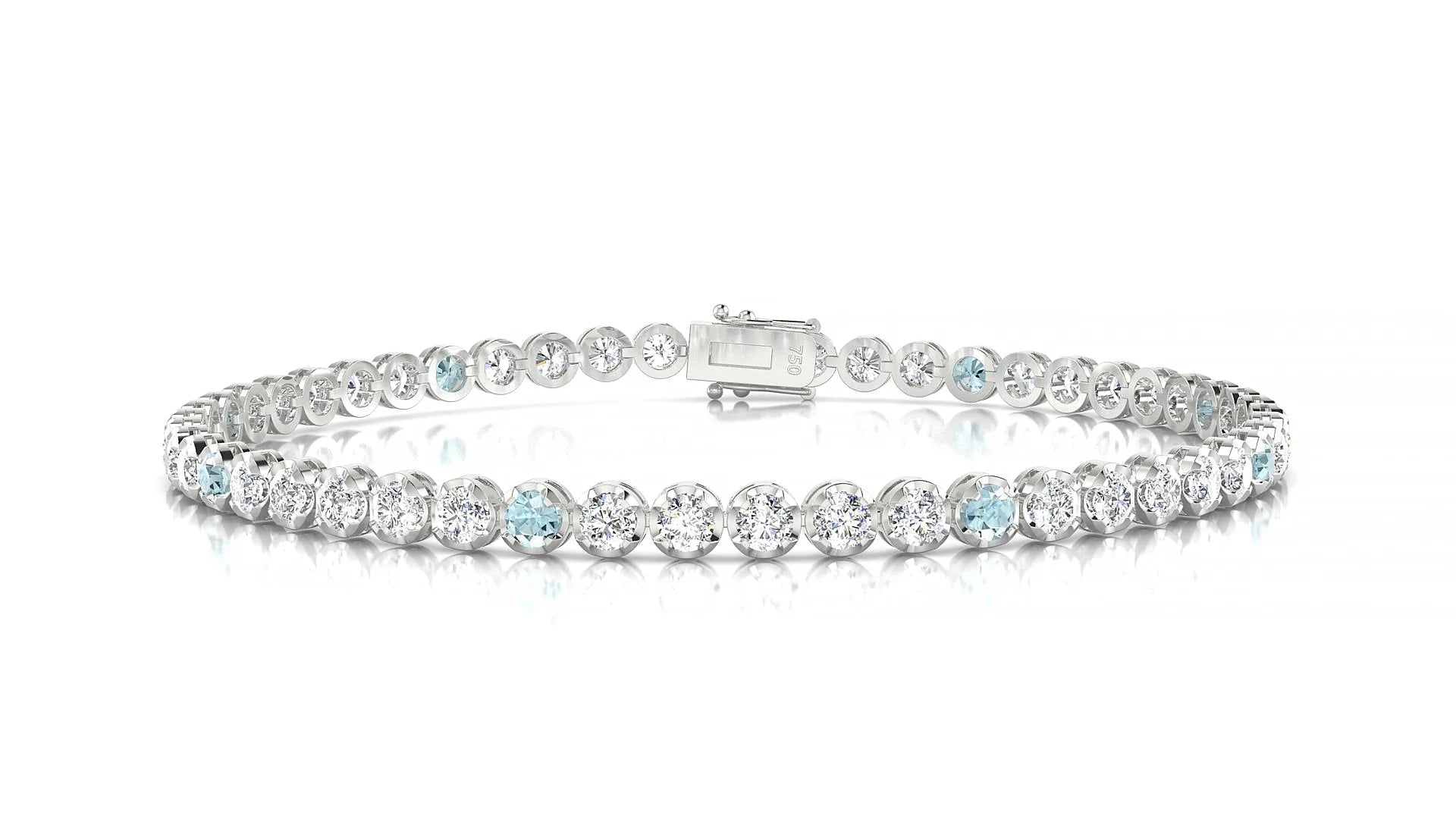 Bengal 1-5 | 18k White Gold 2.5 mm Round Natural Aquamarine & Diamond Tennis Bracelet