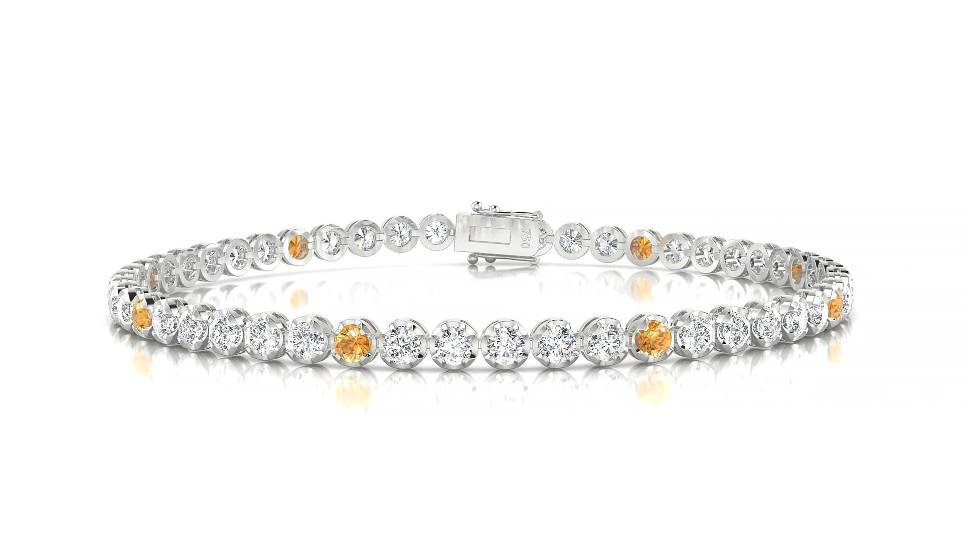 Bengal 1-5 | 18k White Gold 2.5 mm Round Natural Citrine & Diamond 15 cm Tennis Bracelet