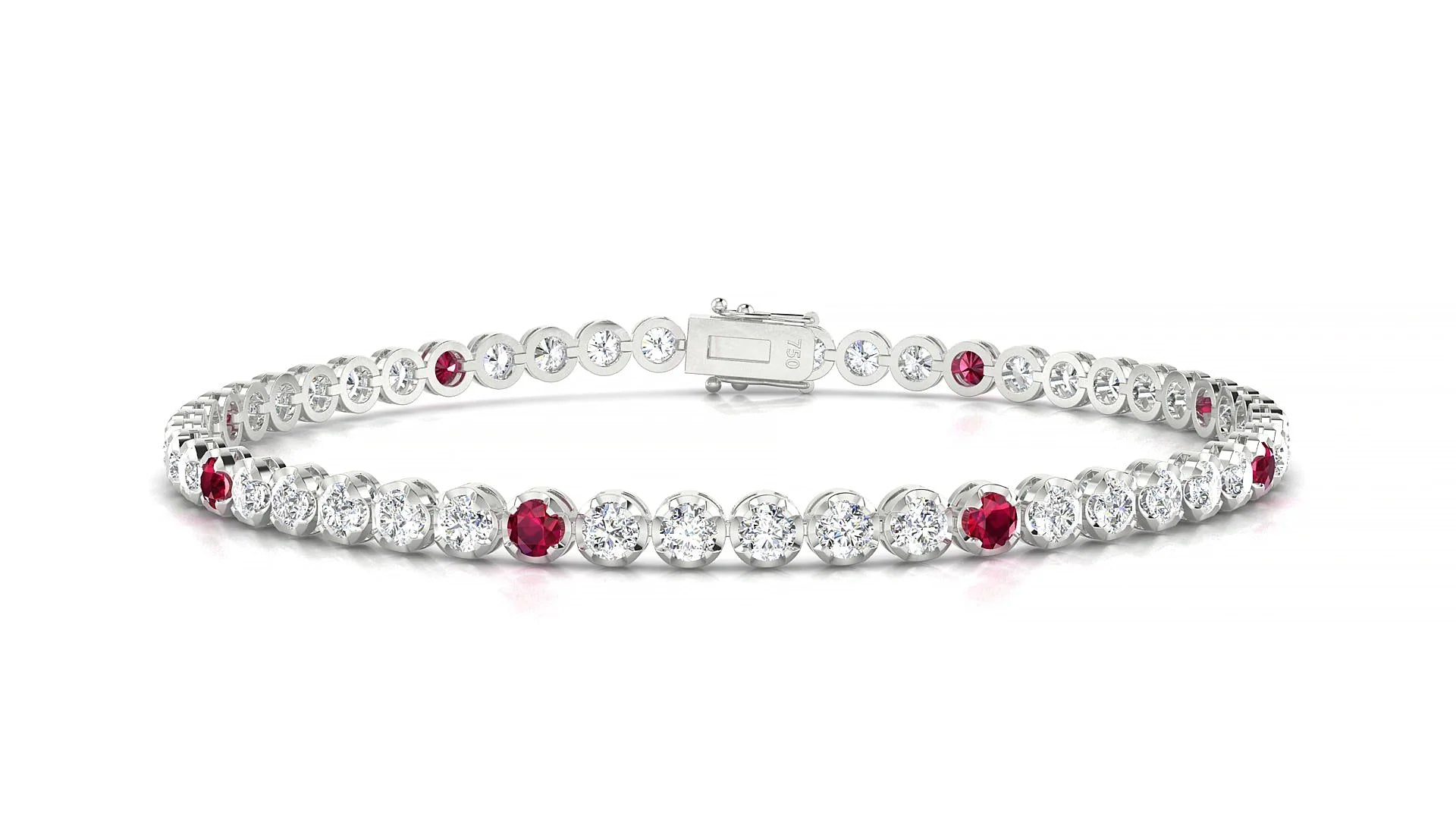 Bengal 1-5 | 18k White Gold 2.5 mm Round Natural Ruby & Diamond Tennis Bracelet