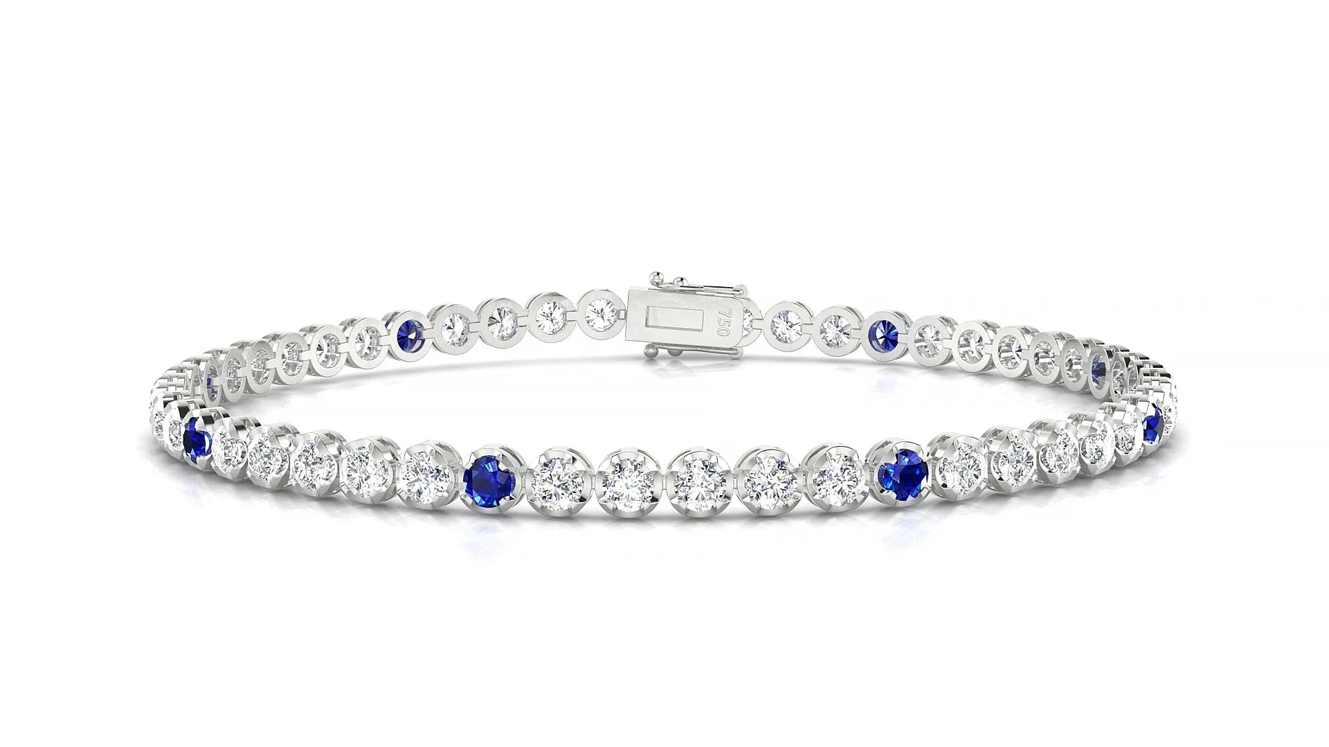 Bengal 1-5 | 18k White Gold 2.5 mm Round Natural Sapphire & Diamond Tennis Bracelet
