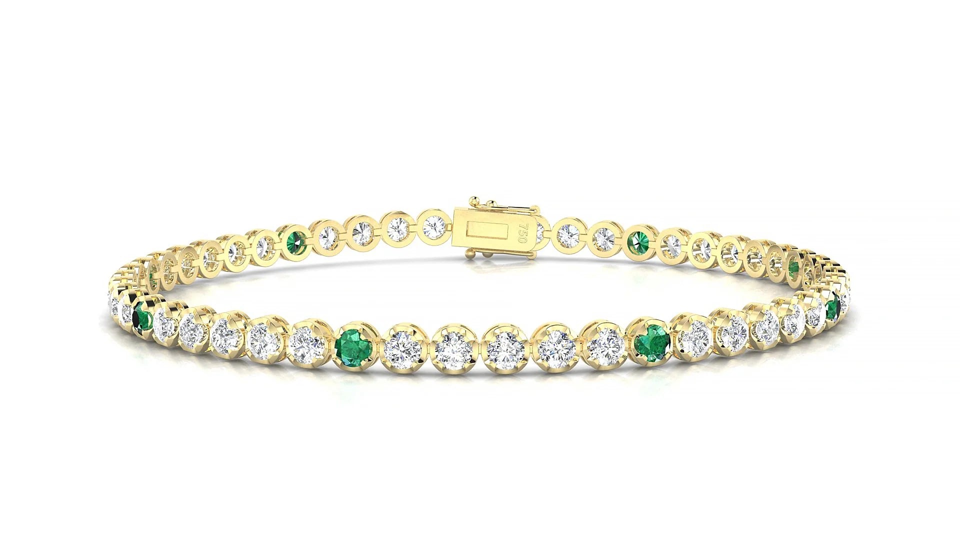Bengal 1-5 | 18k Yellow Gold 2.5 mm Round Natural Emerald & Diamond Tennis Bracelet