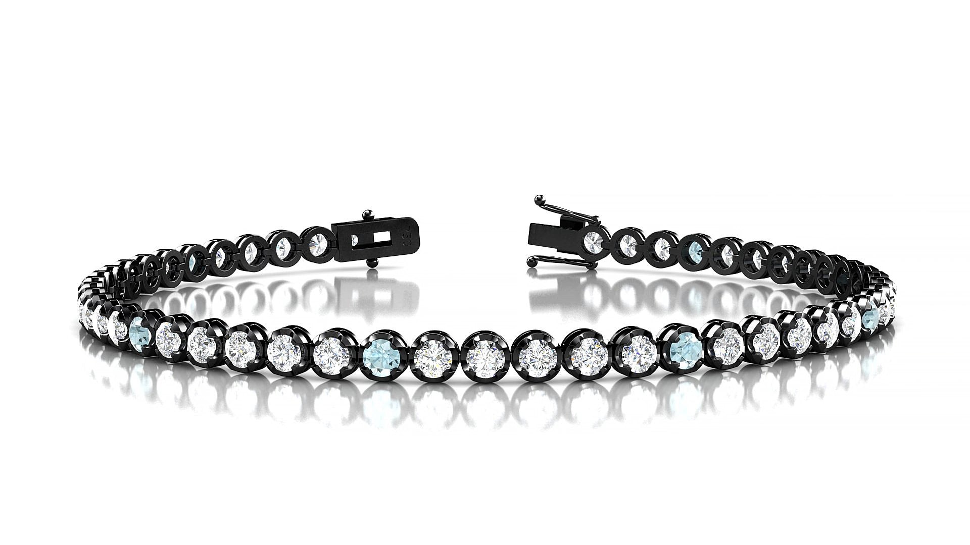 Bengal 1-5 | 18k Black Gold 2.5 mm Round Natural Aquamarine & Diamond 15 cm Tennis Bracelet