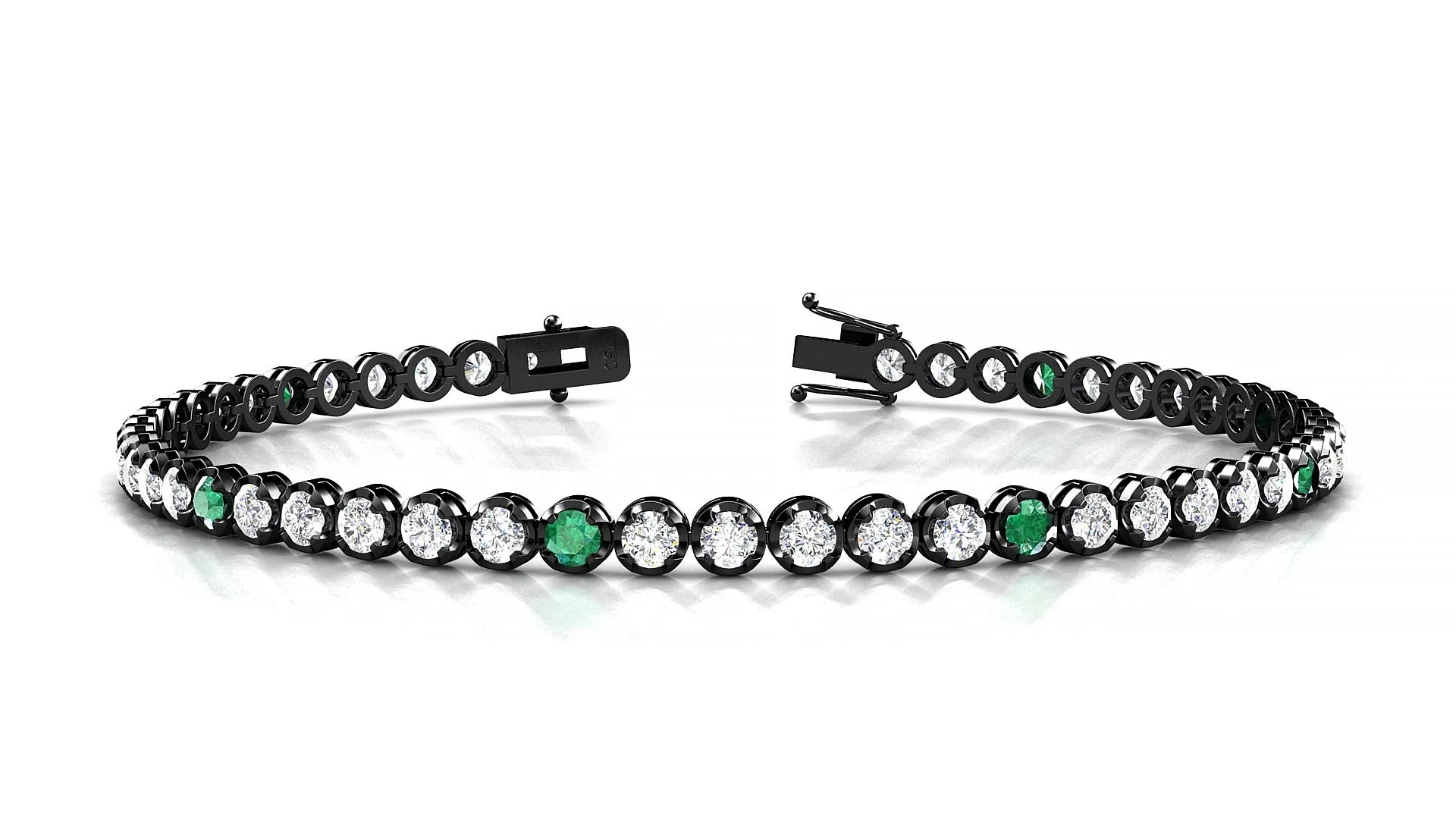 Bengal 1-5 | 18k Black Gold 2.5 mm Round Natural Emerald & Diamond Tennis Bracelet