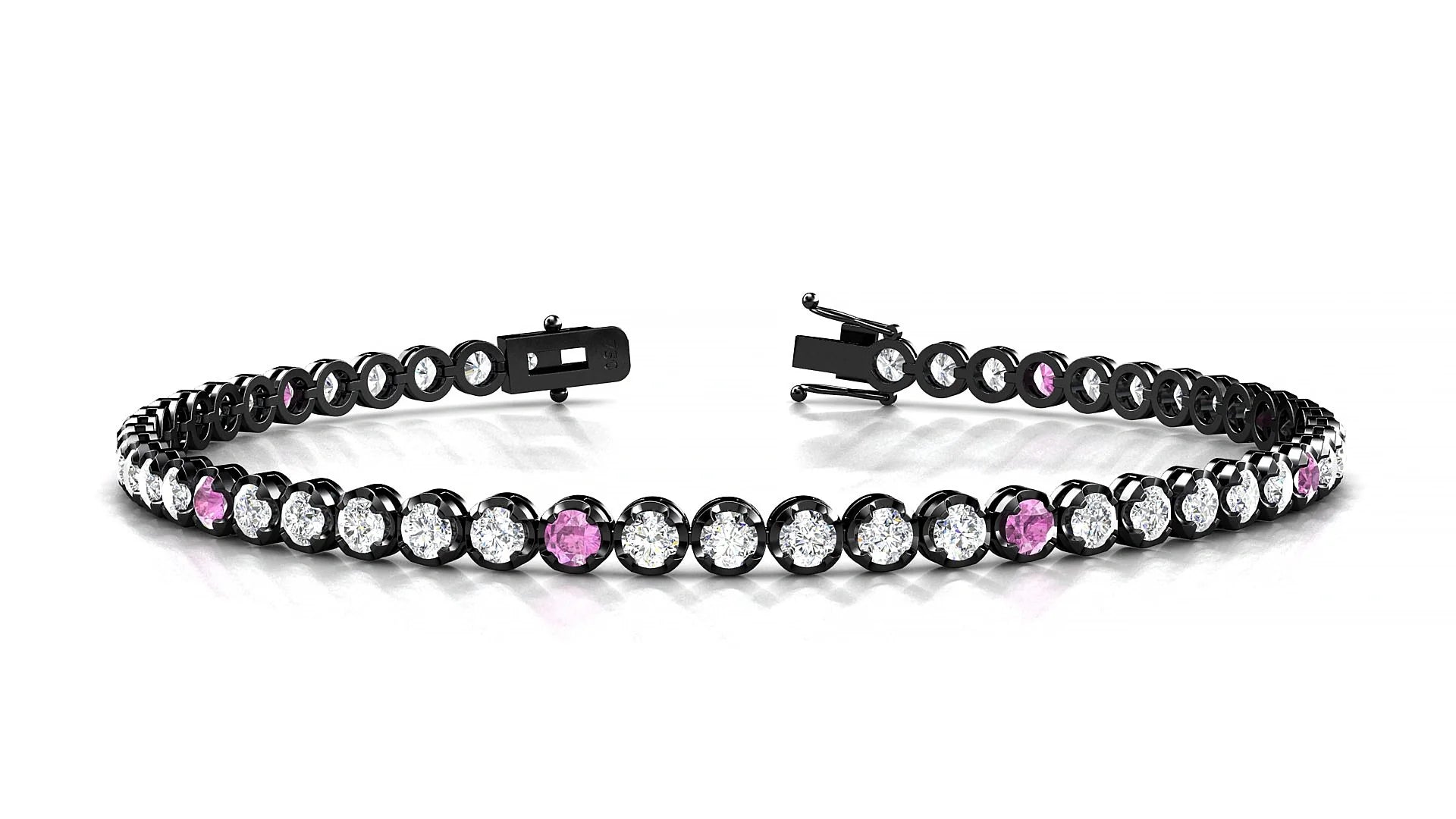 Bengal 1-5 | 18k Black Gold 2.5 mm Round Natural Pink Sapphire & Diamond Tennis Bracelet