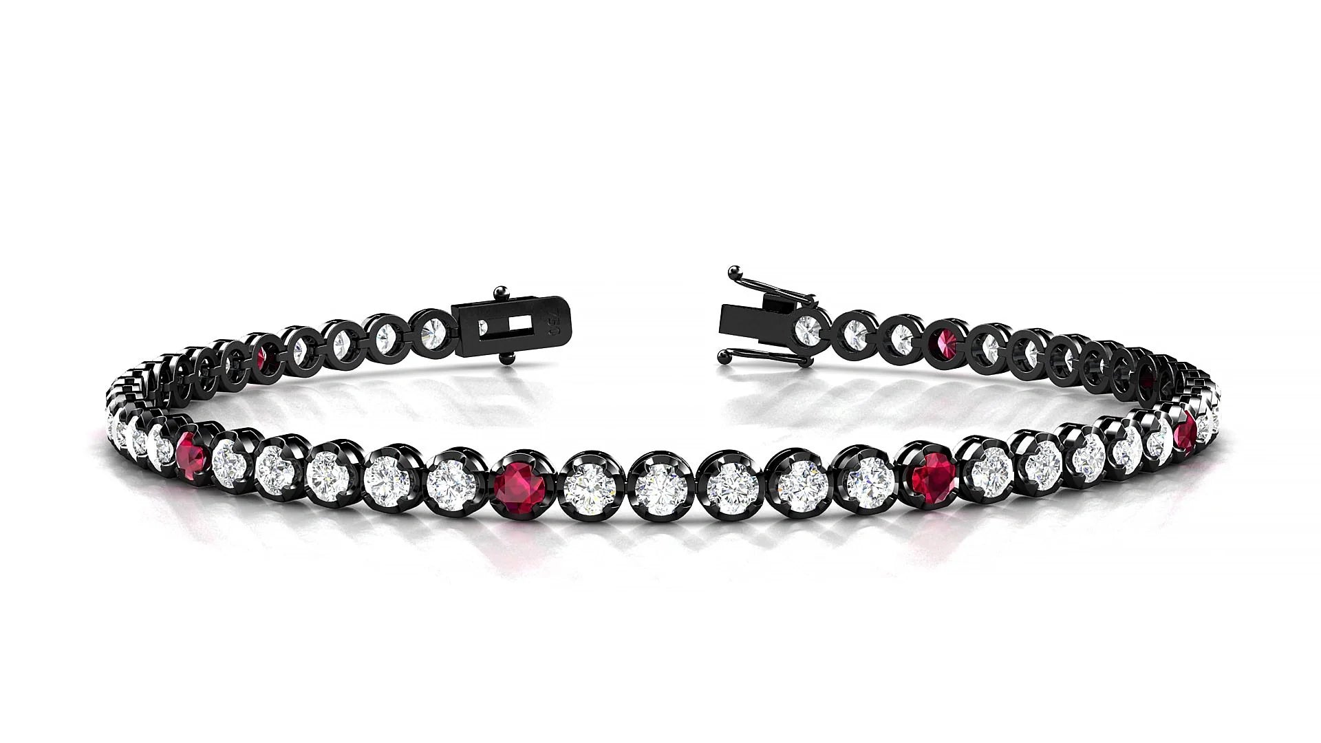 Bengal 1-5 | 18k Black Gold 2.5 mm Round Natural Ruby & Diamond Tennis Bracelet