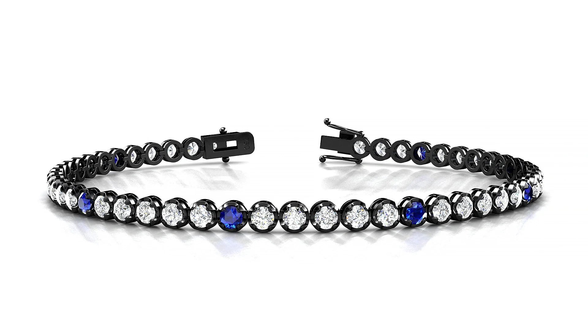 Bengal 1-5 | 18k Black Gold 2.5 mm Round Natural Sapphire & Diamond Tennis Bracelet