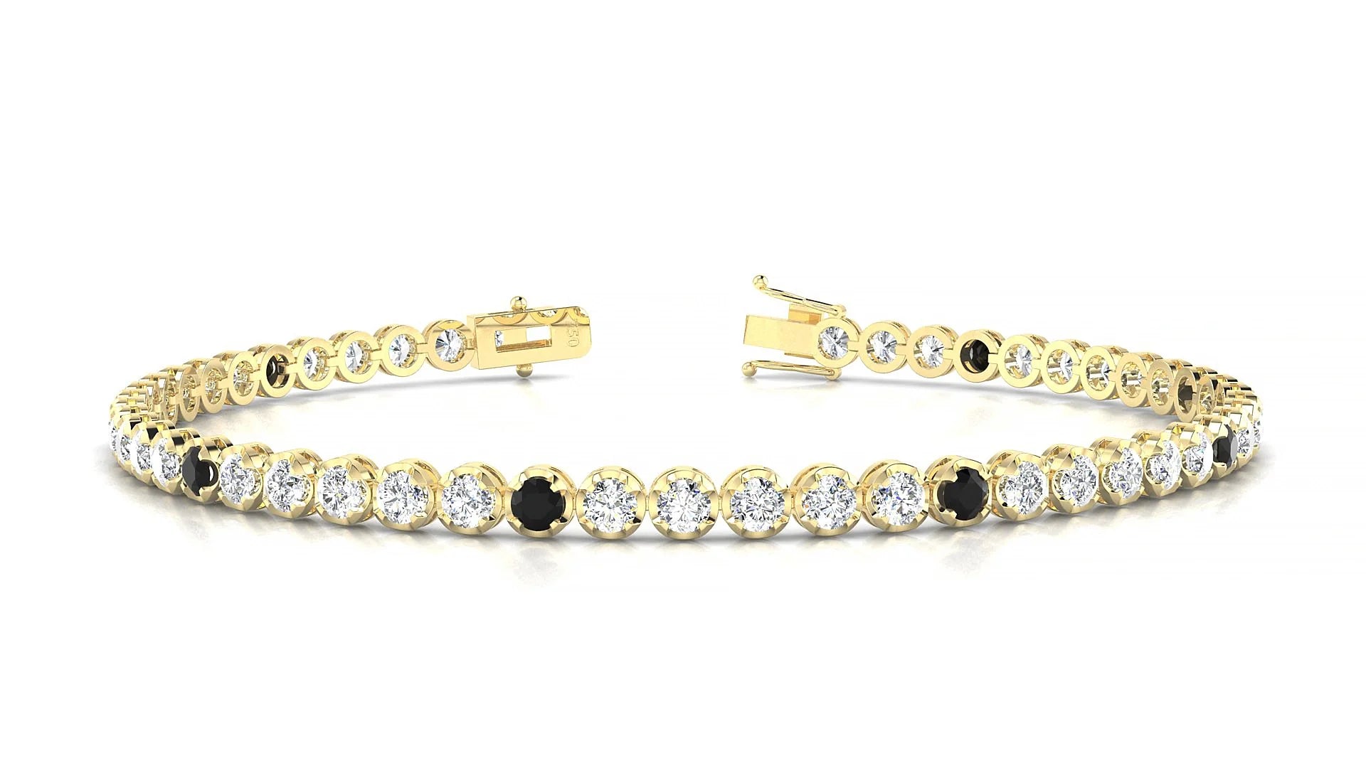Bengal 1-5 | 18k Yellow Gold 2.5 mm Round Natural Black Diamond & Diamond Tennis Bracelet