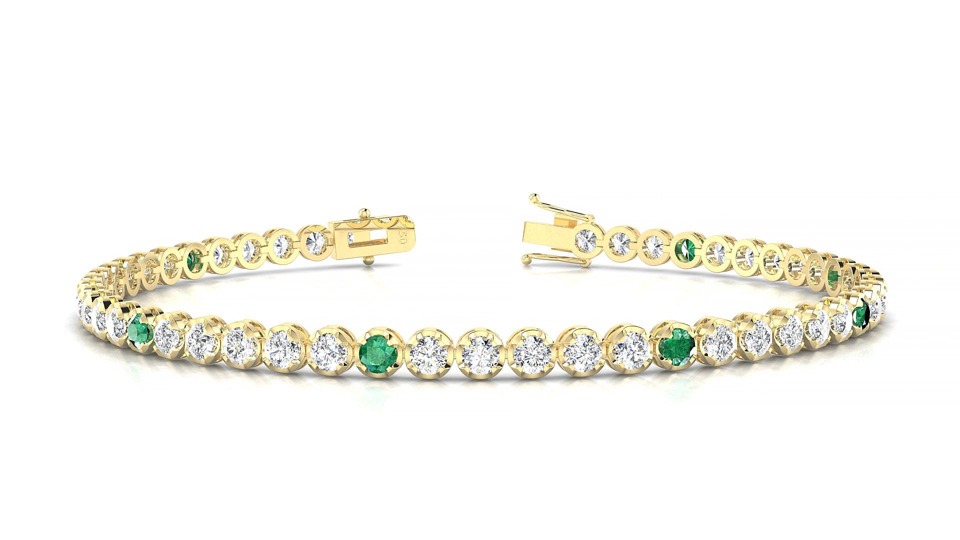 Bengal 1-5 | 18k Yellow Gold 2.5 mm Round Natural Emerald & Diamond 15 cm Tennis Bracelet