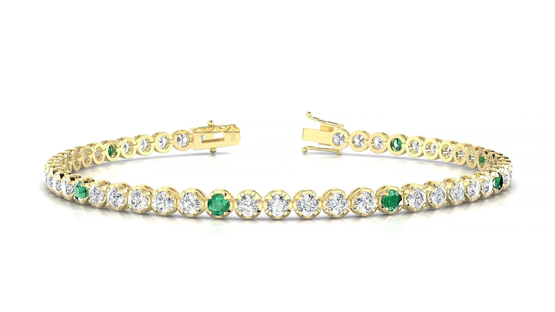 Bengal 1-5 | 18k Yellow Gold 2.5 mm Round Natural Emerald & Diamond Tennis Bracelet