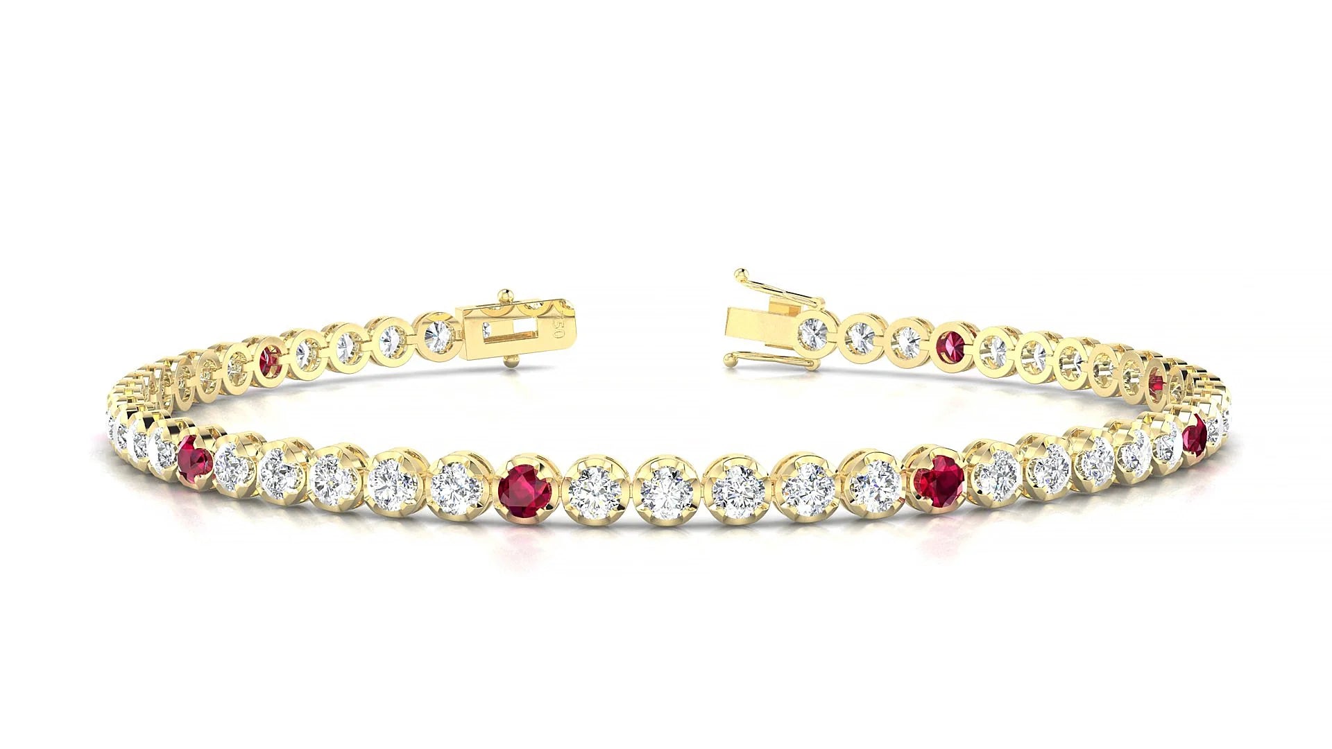 Bengal 1-5 | 18k Yellow Gold 2.5 mm Round Natural Ruby & Diamond Tennis Bracelet