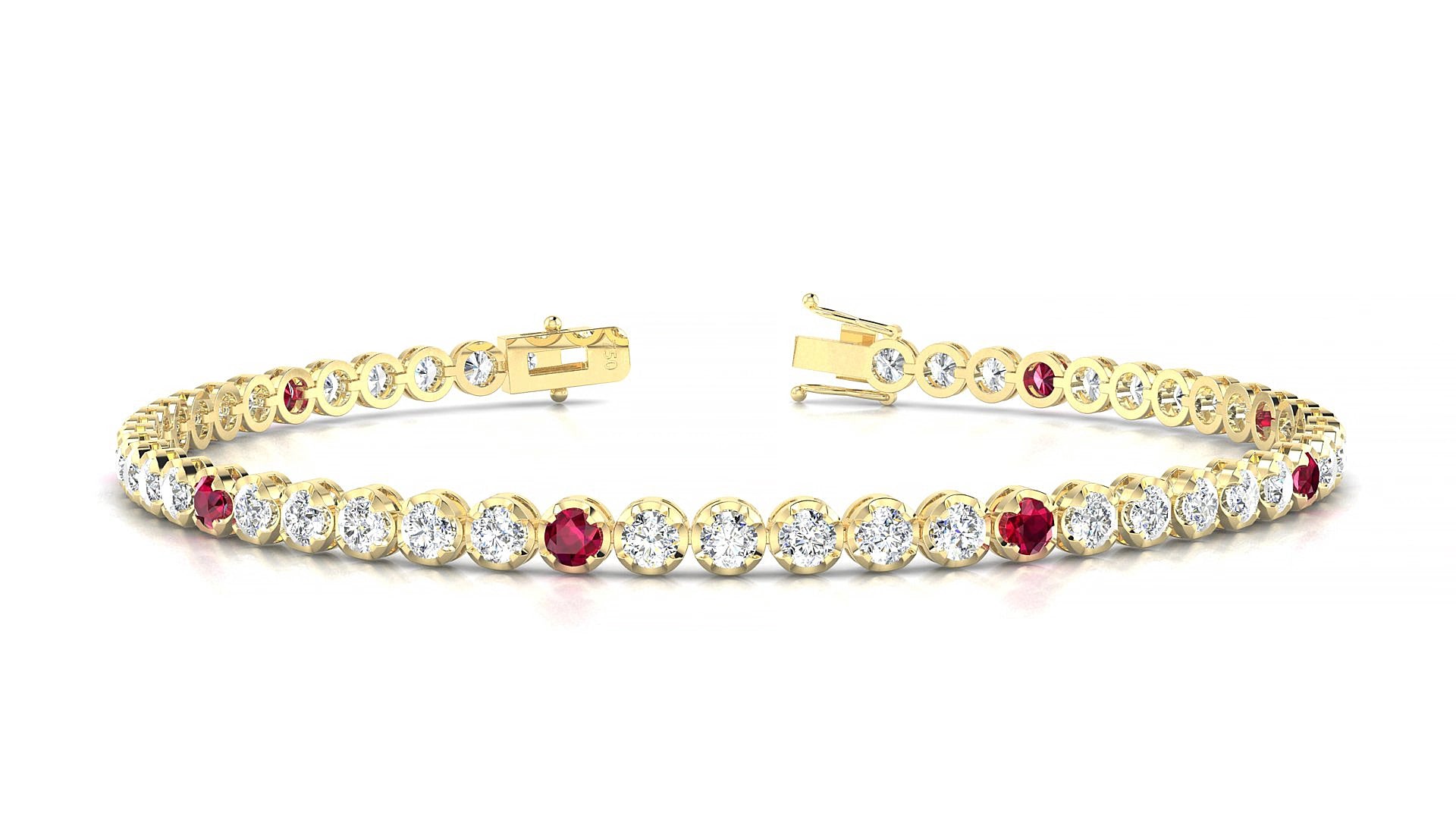 Bengal 1-5 | 18k Yellow Gold 2.5 mm Round Natural Ruby & Diamond 15 cm Tennis Bracelet