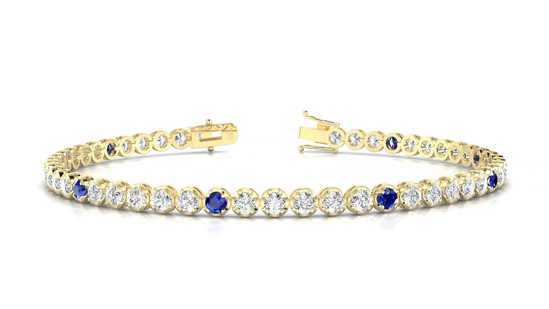 Bengal 1-5 | 18k Yellow Gold 2.5 mm Round Natural Sapphire & Diamond 19 cm Tennis Bracelet
