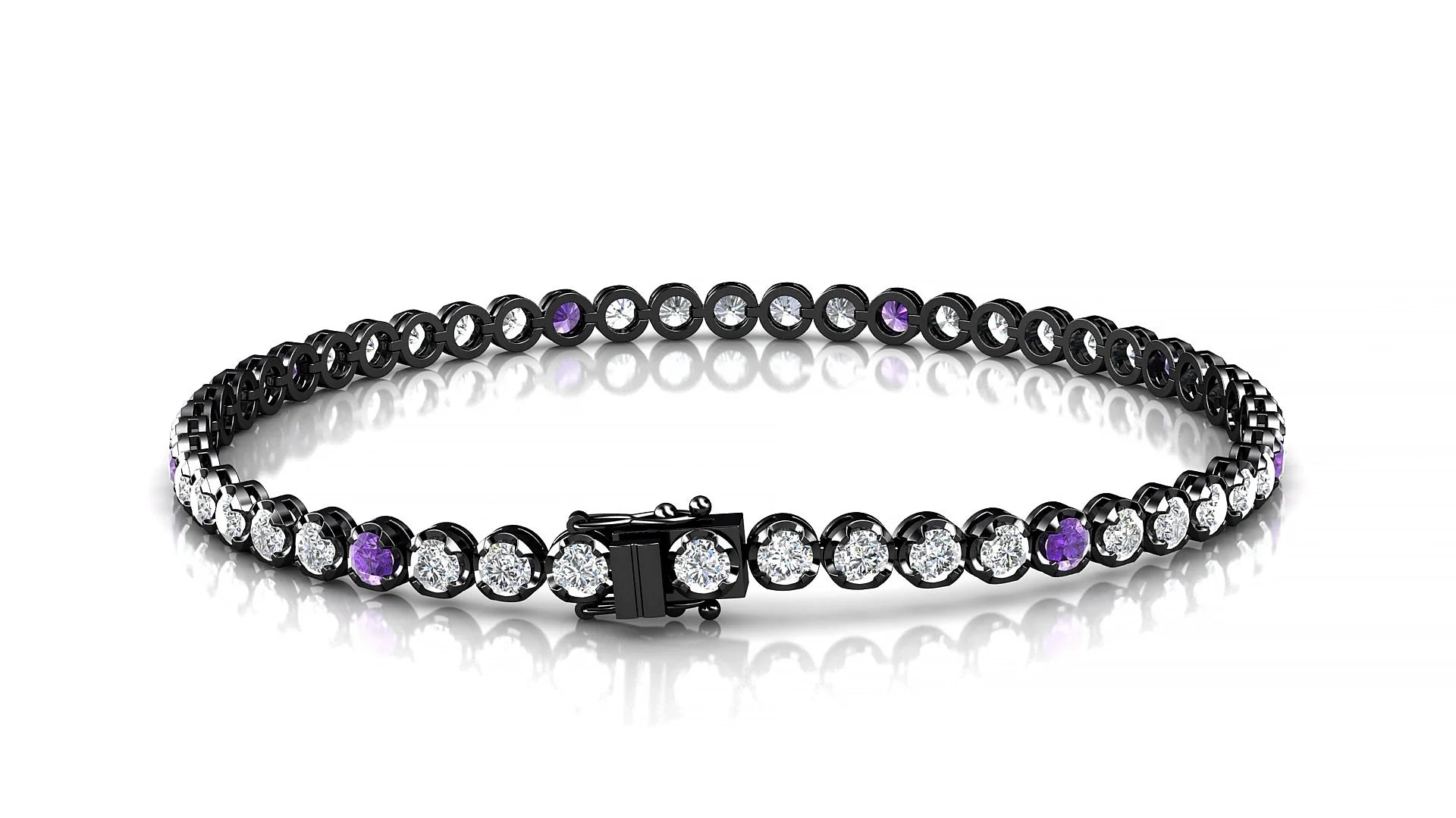 Bengal 1-5 | 18k Black Gold 2.5 mm Round Natural Amethyst & Diamond Tennis Bracelet