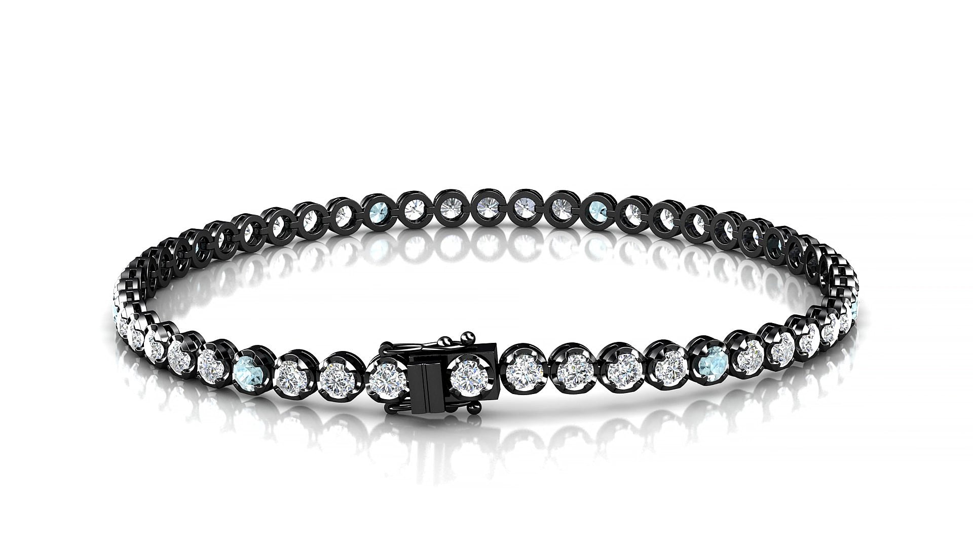 Bengal 1-5 | 18k Black Gold 2.5 mm Round Natural Aquamarine & Diamond 15 cm Tennis Bracelet