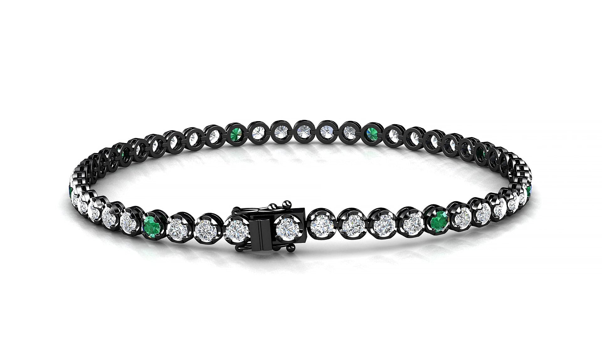Bengal 1-5 | 18k Black Gold 2.5 mm Round Natural Emerald & Diamond 15 cm Tennis Bracelet