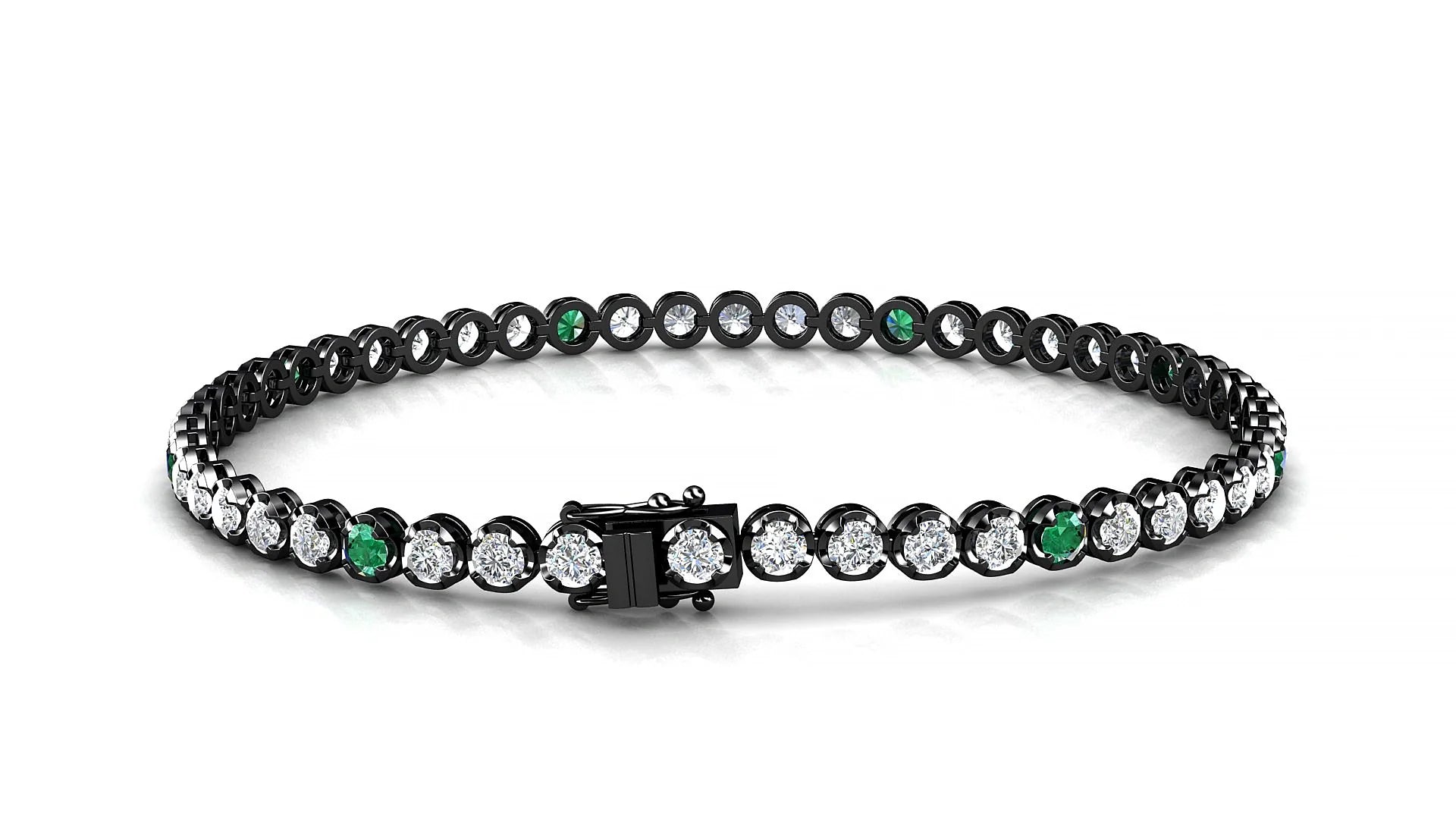 Bengal 1-5 | 18k Black Gold 2.5 mm Round Natural Emerald & Diamond Tennis Bracelet
