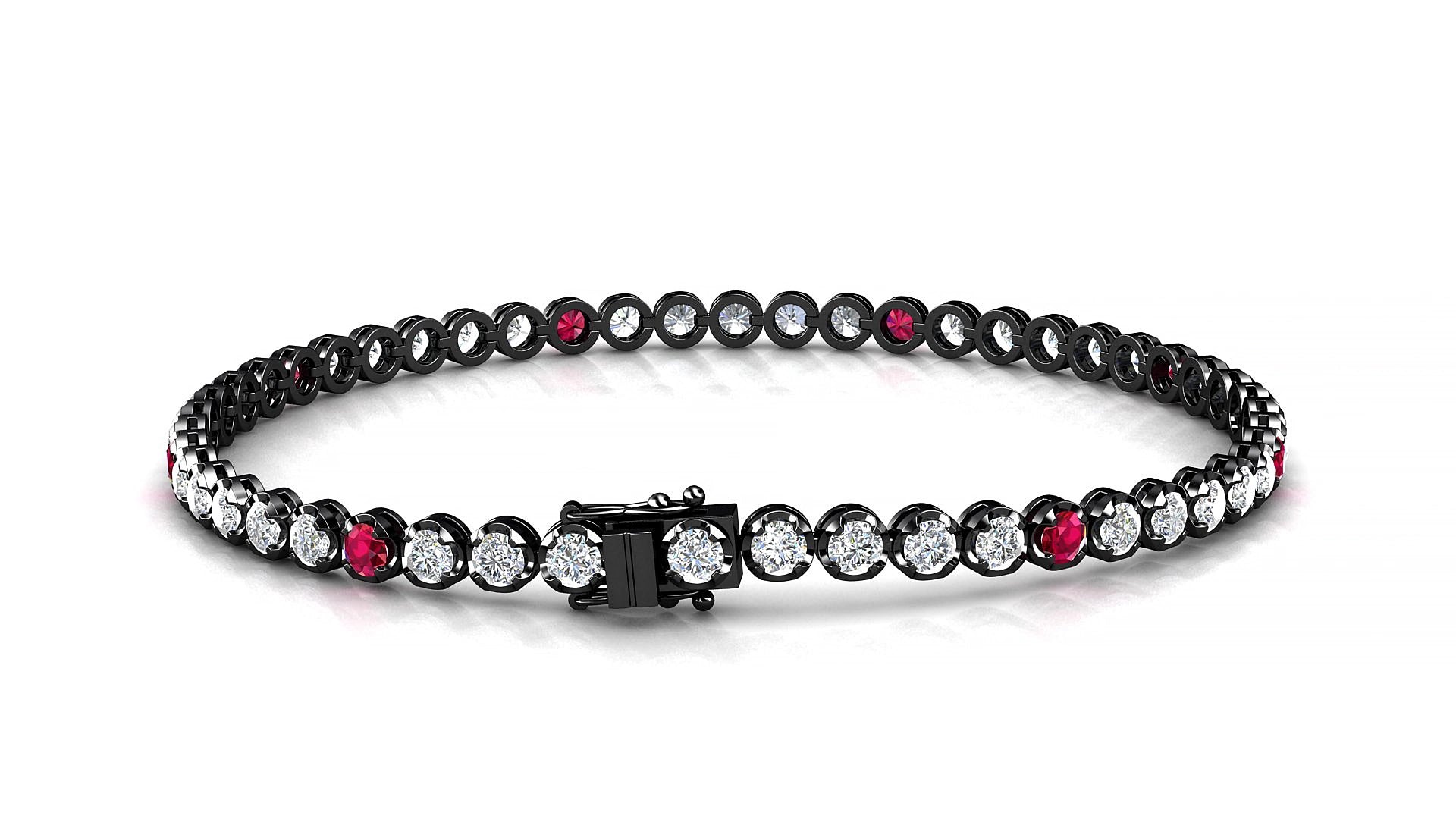 Bengal 1-5 | 18k Black Gold 2.5 mm Round Natural Ruby & Diamond 15 cm Tennis Bracelet