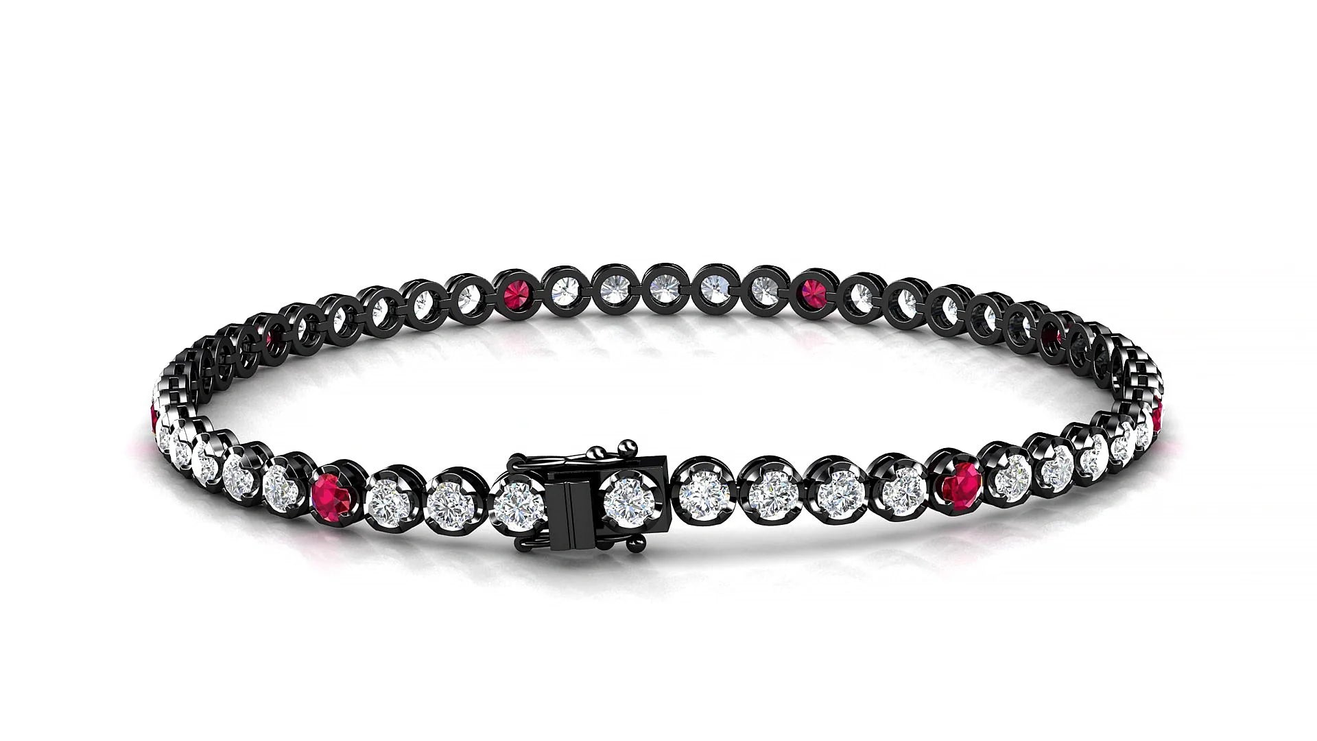 Bengal 1-5 | 18k Black Gold 2.5 mm Round Natural Ruby & Diamond Tennis Bracelet