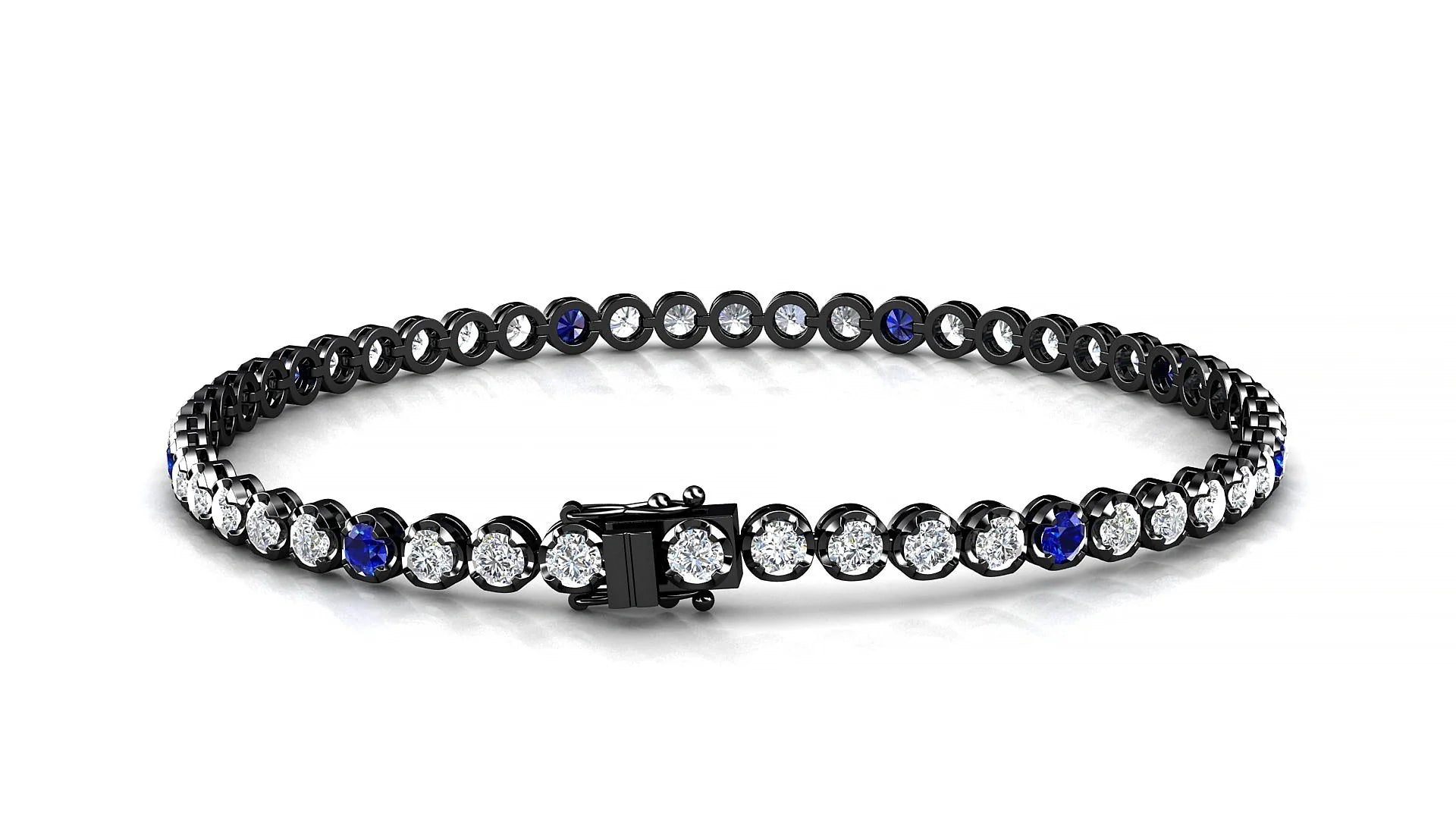 Bengal 1-5 | 18k Black Gold 2.5 mm Round Natural Sapphire & Diamond Tennis Bracelet