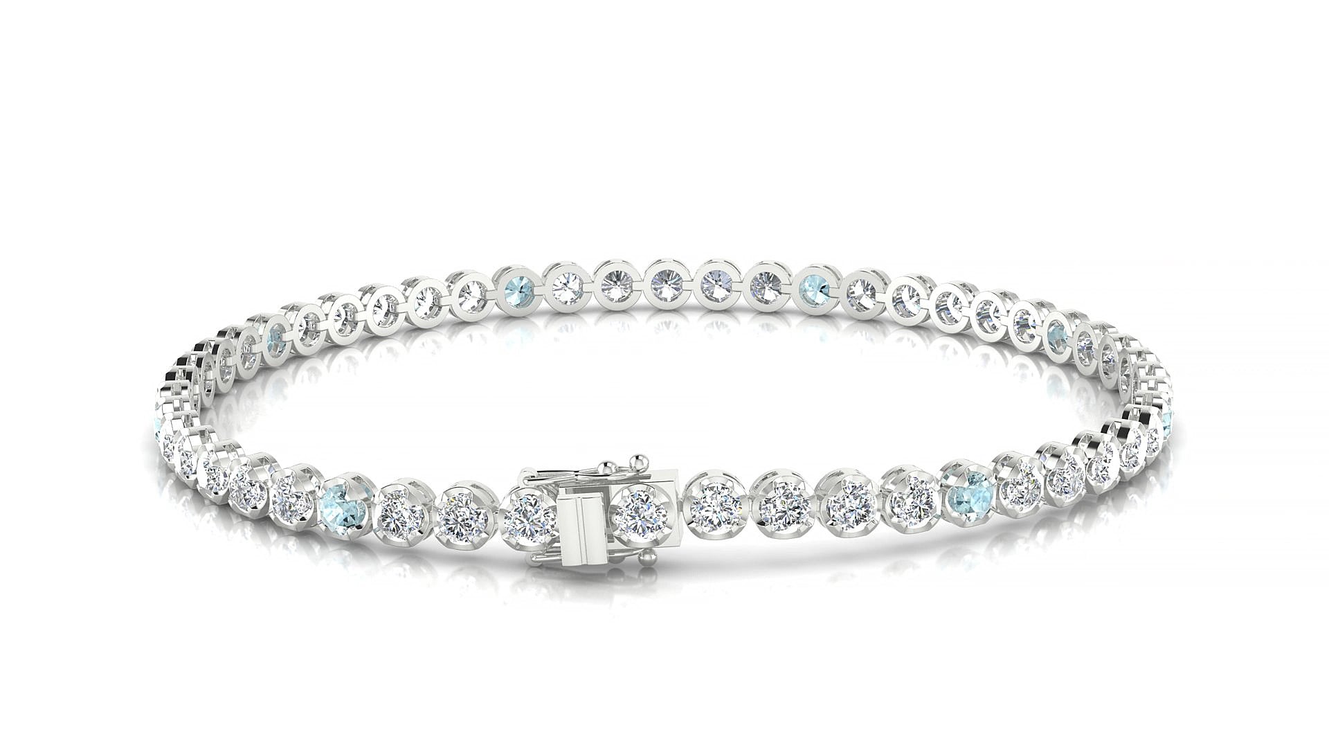 Bengal 1-5 | 18k White Gold 2.5 mm Round Natural Aquamarine & Diamond 15 cm Tennis Bracelet