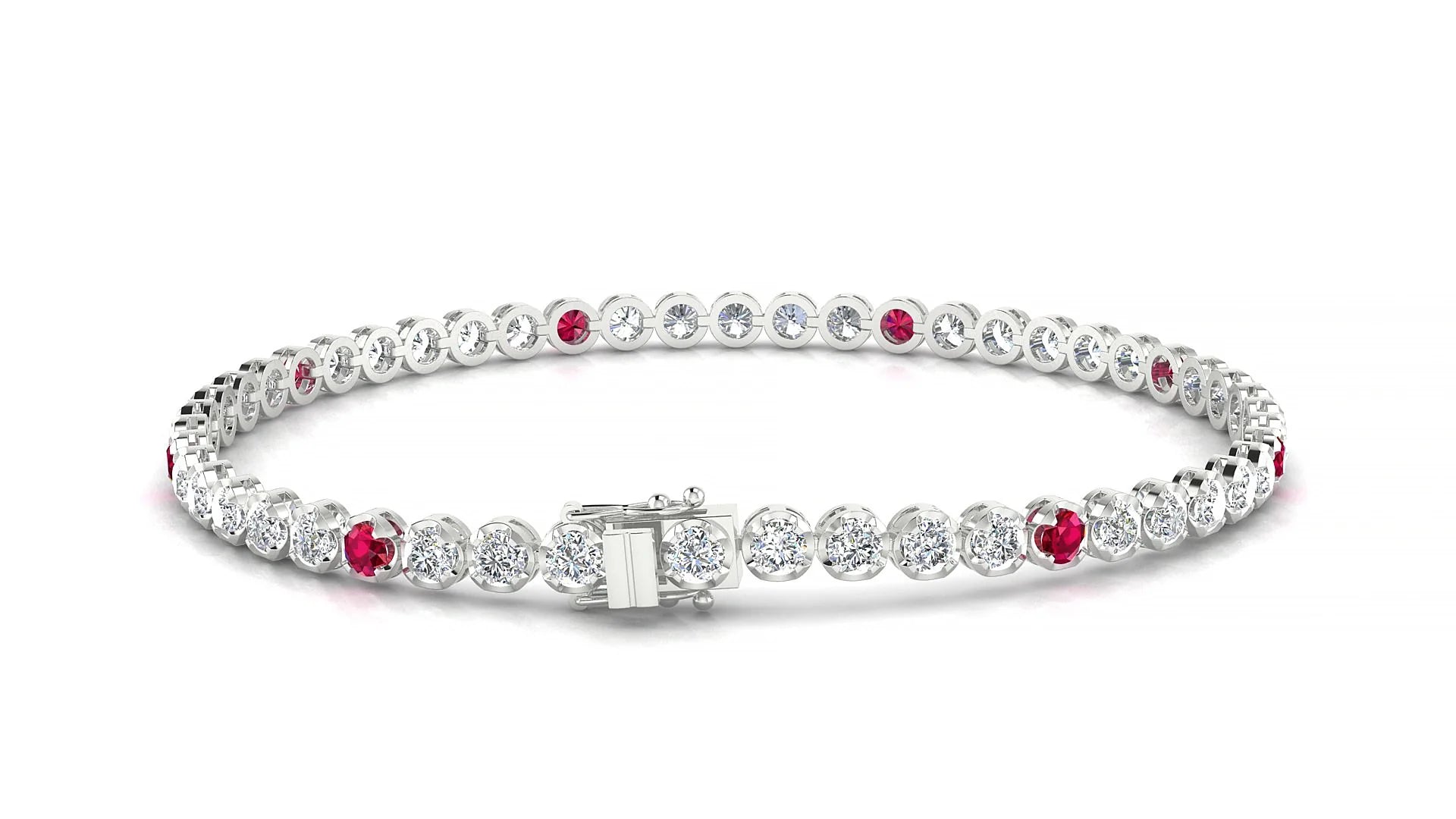 Bengal 1-5 | 18k White Gold 2.5 mm Round Natural Ruby & Diamond Tennis Bracelet