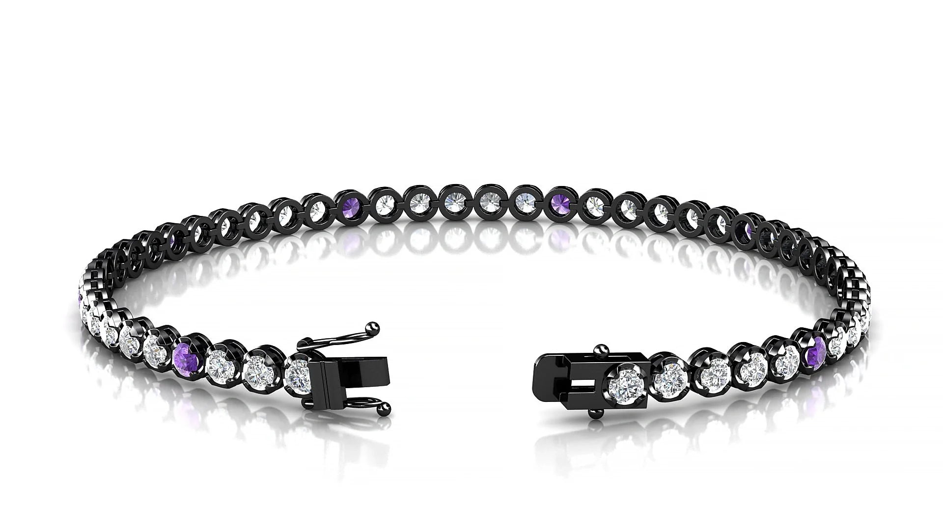 Bengal 1-5 | 18k Black Gold 2.5 mm Round Natural Amethyst & Diamond Tennis Bracelet