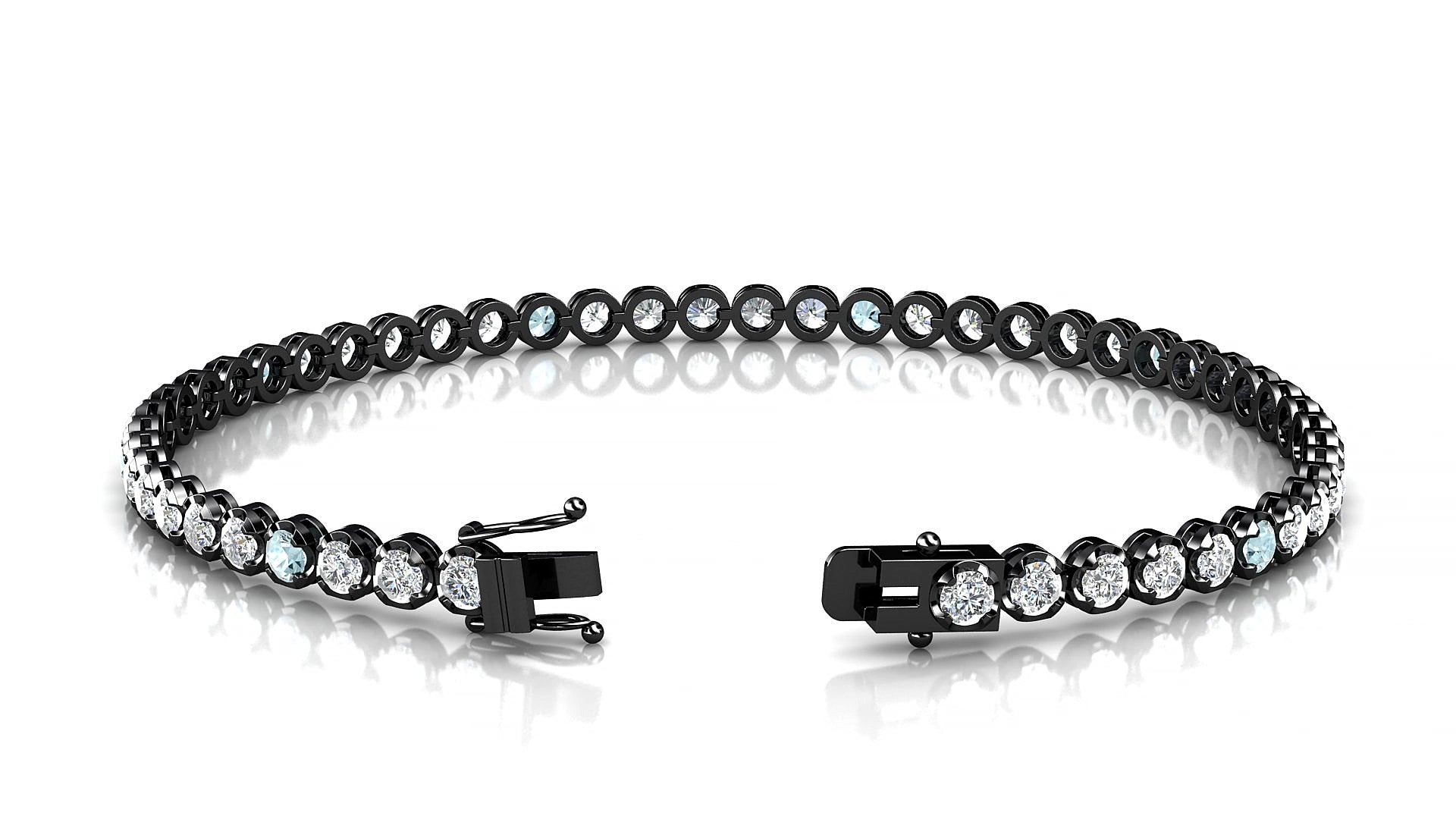 Bengal 1-5 | 18k Black Gold 2.5 mm Round Natural Aquamarine & Diamond 15 cm Tennis Bracelet