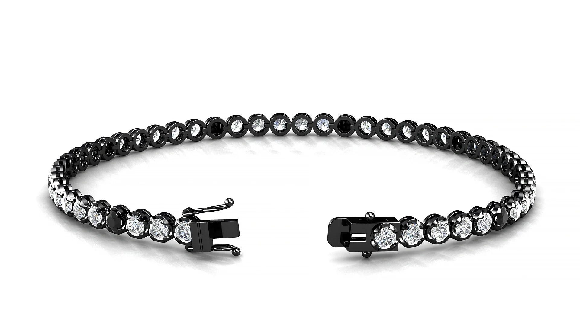 Bengal 1-5 | 18k Black Gold 2.5 mm Round Natural Black Diamond & Diamond Tennis Bracelet