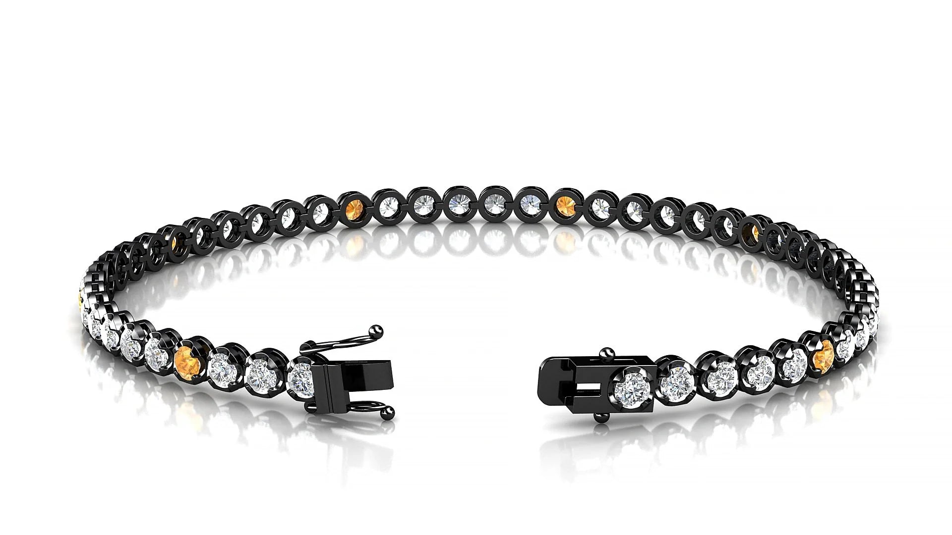 Bengal 1-5 | 18k Black Gold 2.5 mm Round Natural Citrine & Diamond Tennis Bracelet