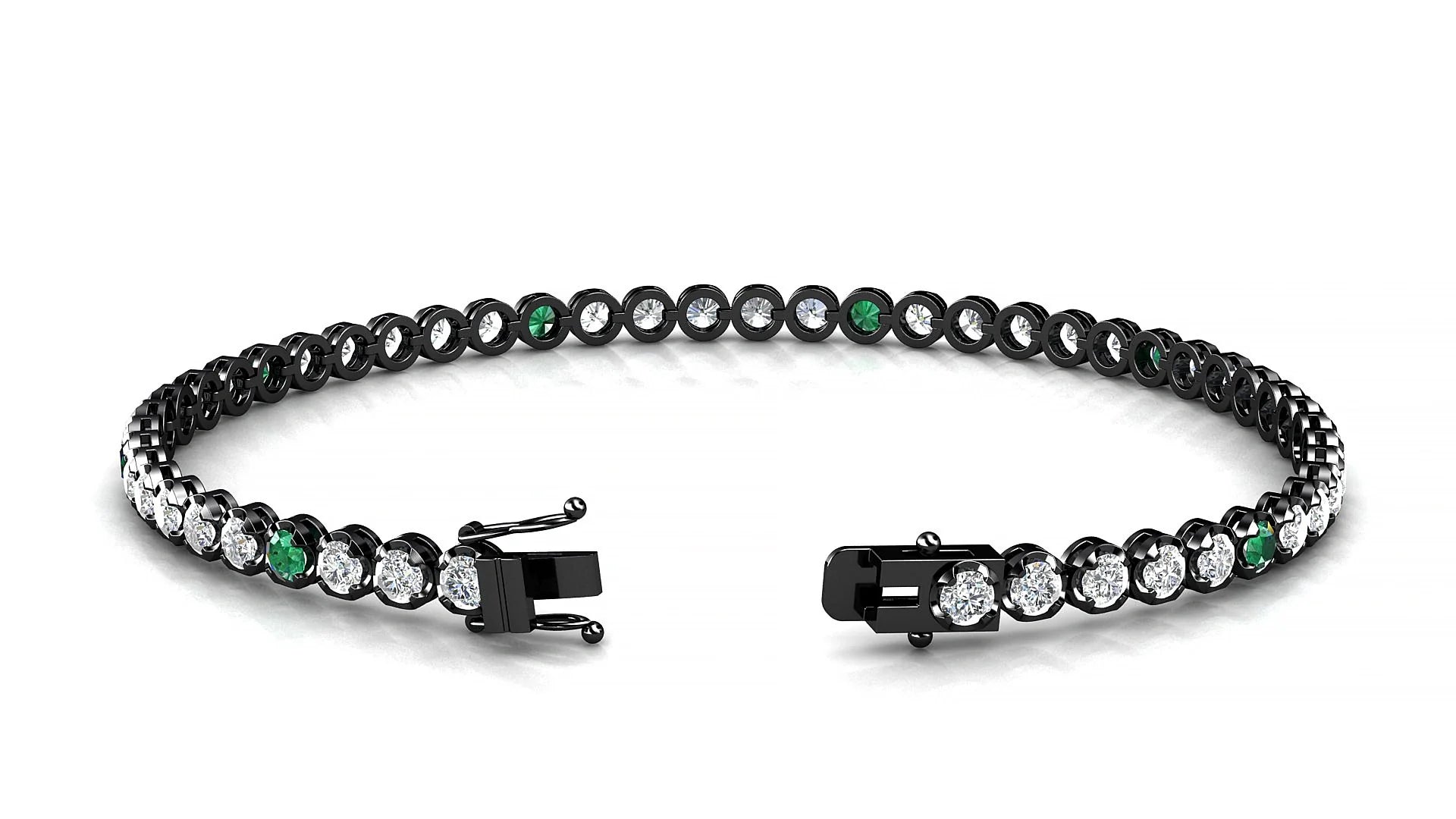 Bengal 1-5 | 18k Black Gold 2.5 mm Round Natural Emerald & Diamond Tennis Bracelet