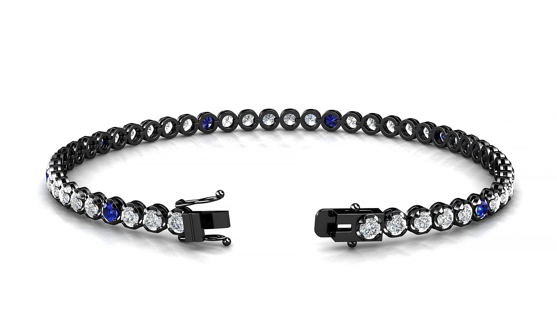 Bengal 1-5 | 18k Black Gold 2.5 mm Round Natural Sapphire & Diamond 16 cm Tennis Bracelet