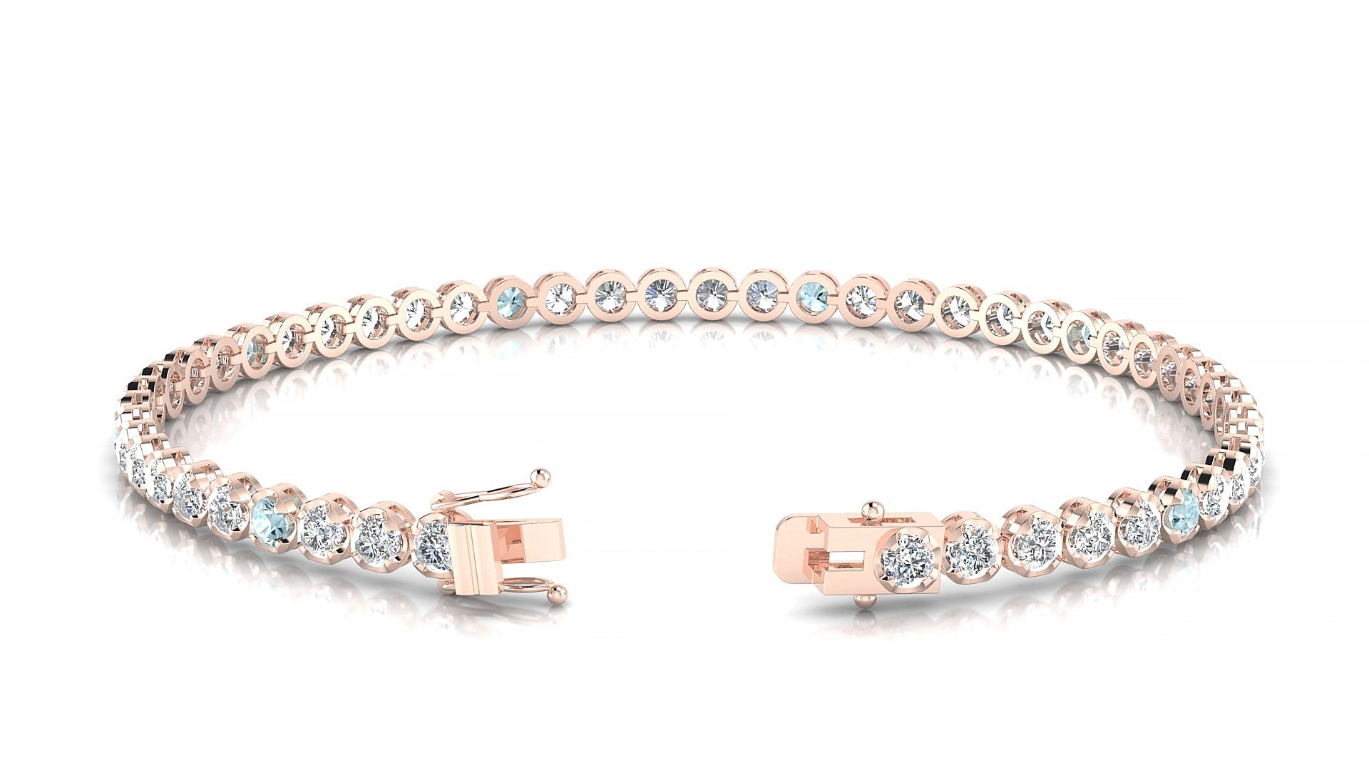 Bengal 1-5 | 18k Rose Gold 2.5 mm Round Natural Aquamarine & Diamond 15 cm Tennis Bracelet