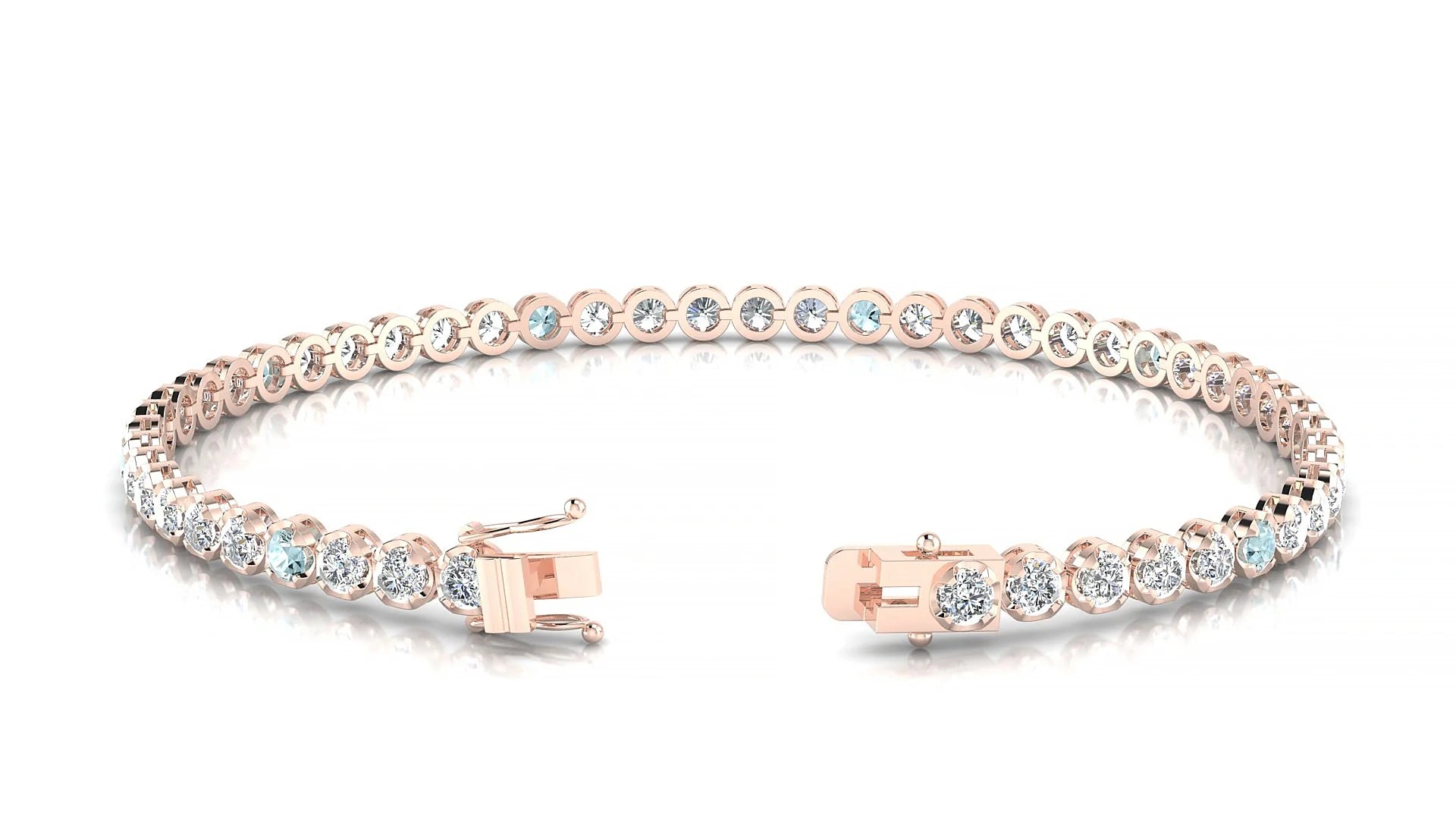 Bengal 1-5 | 18k Rose Gold 2.5 mm Round Natural Aquamarine & Diamond Tennis Bracelet