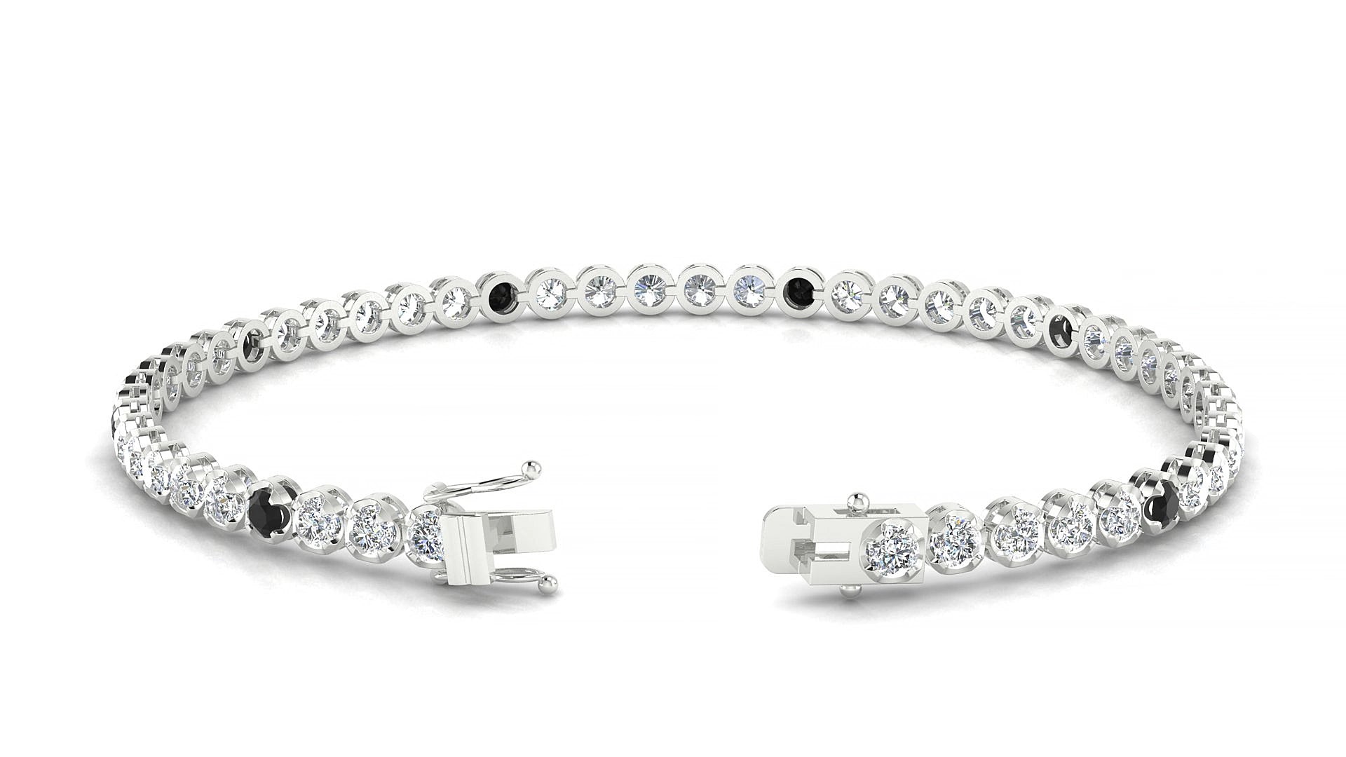 Bengal 1-5 | 18k White Gold 2.5 mm Round Natural Black Diamond & Diamond 16 cm Tennis Bracelet