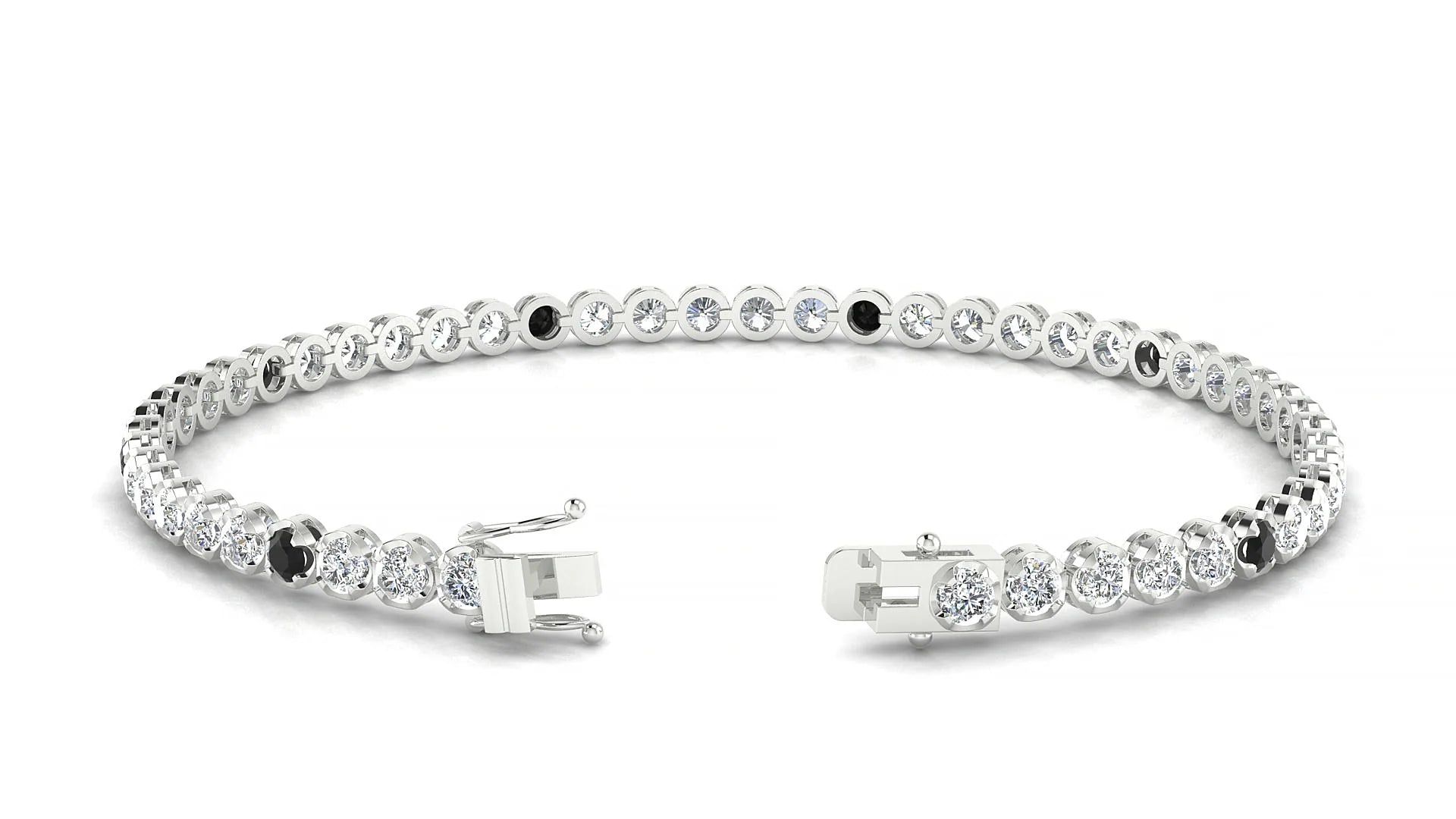 Bengal 1-5 | 18k White Gold 2.5 mm Round Natural Black Diamond & Diamond Tennis Bracelet